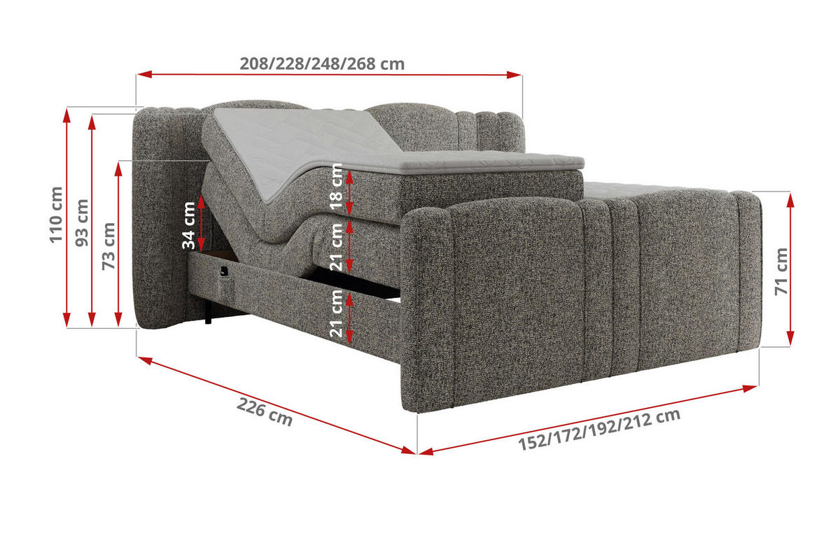 BOXBETT FORTINA 160/200 - Grau Struktur - H4 - Grau, Holz/Textil (160/200cm) - MKS