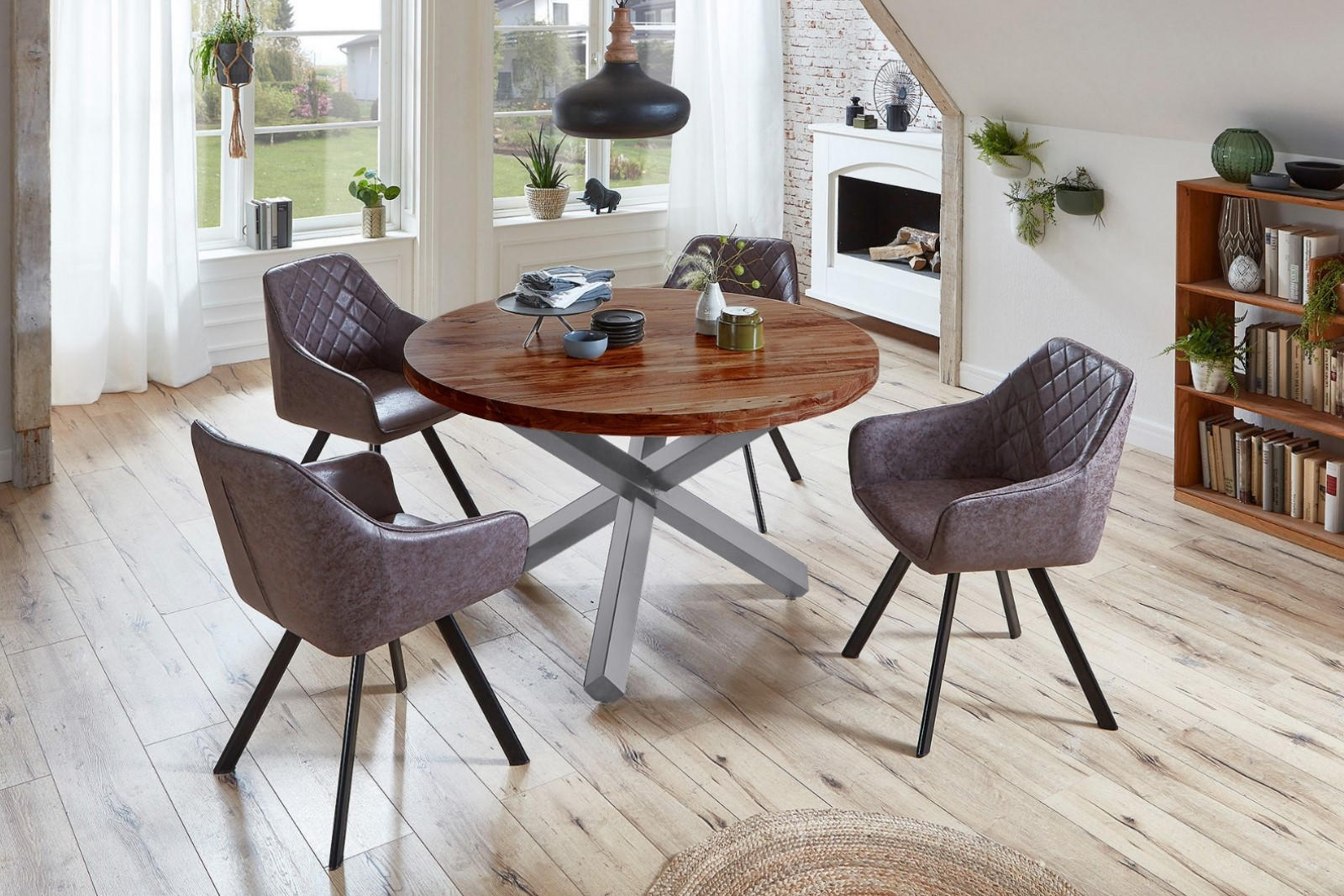 ESSTISCH RUNA - Silberfarben/Braun, Holz/Metall (120/120/78cm) - SAM