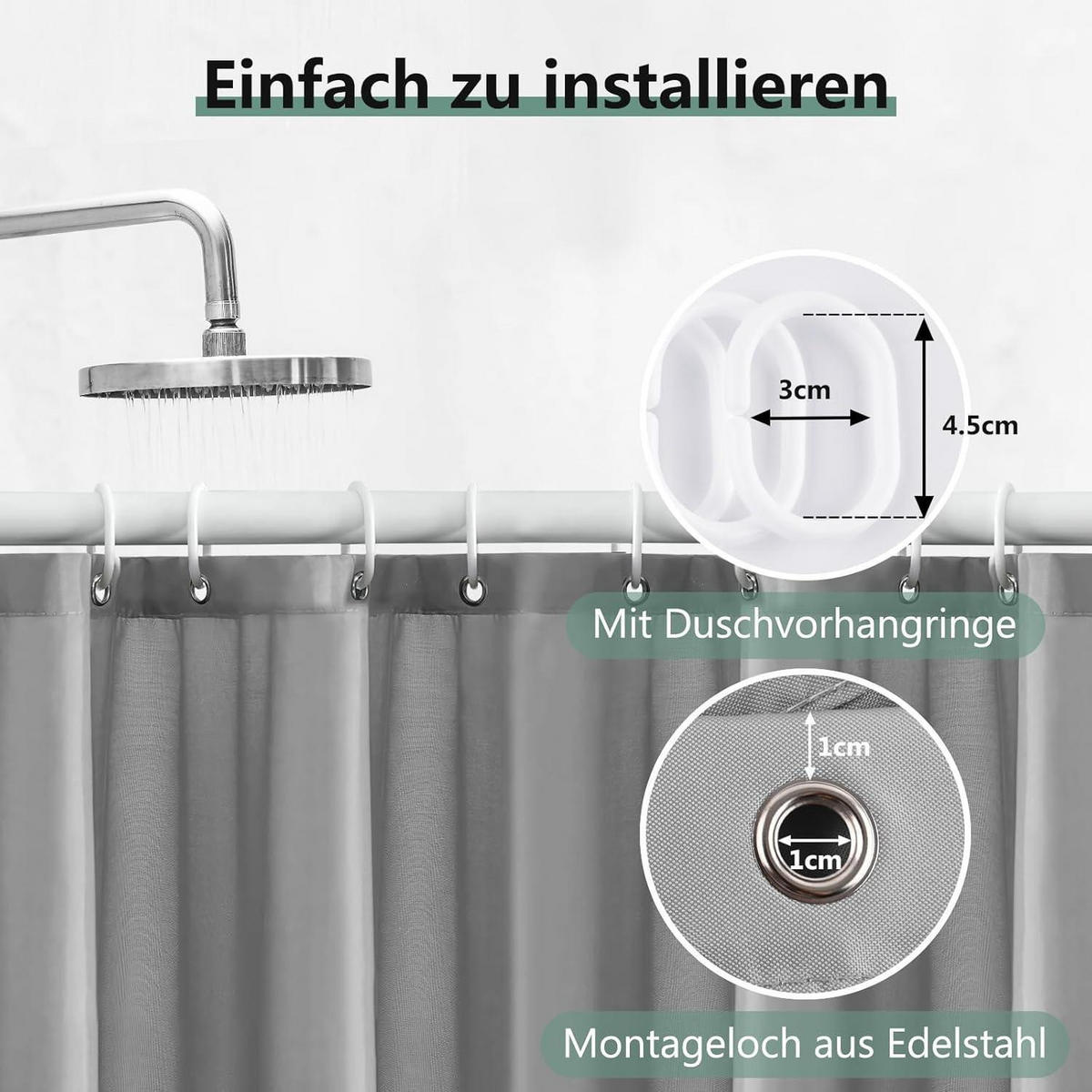 DUSCHVORHANG 180 x 220 cm Grau Wasserabweisend Anti-Schimmel - Grau, Textil (180/220cm)