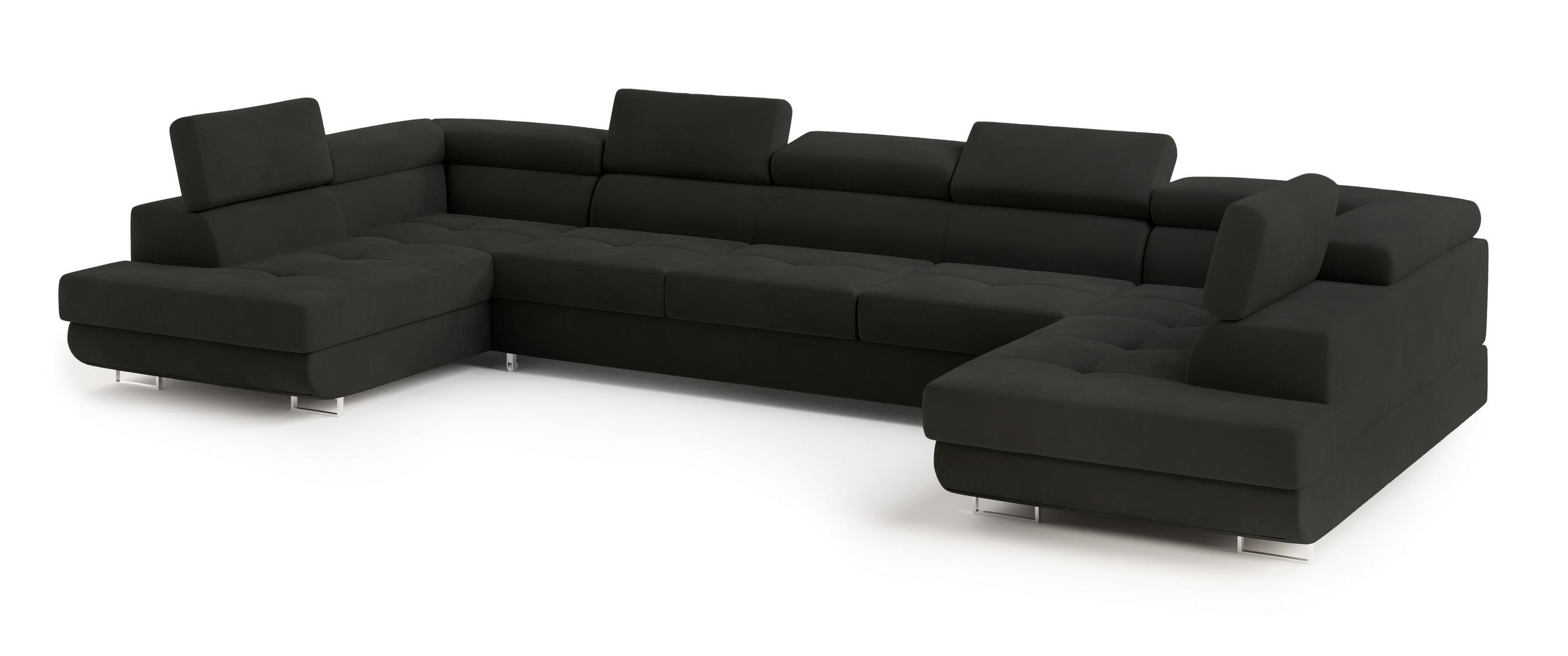 WOHNLANDSCHAFT ISOLANO Schwarz Velours-Stoff mit Schlaffunktion - Schwarz, Holz (408/90/202cm) - MASSENO