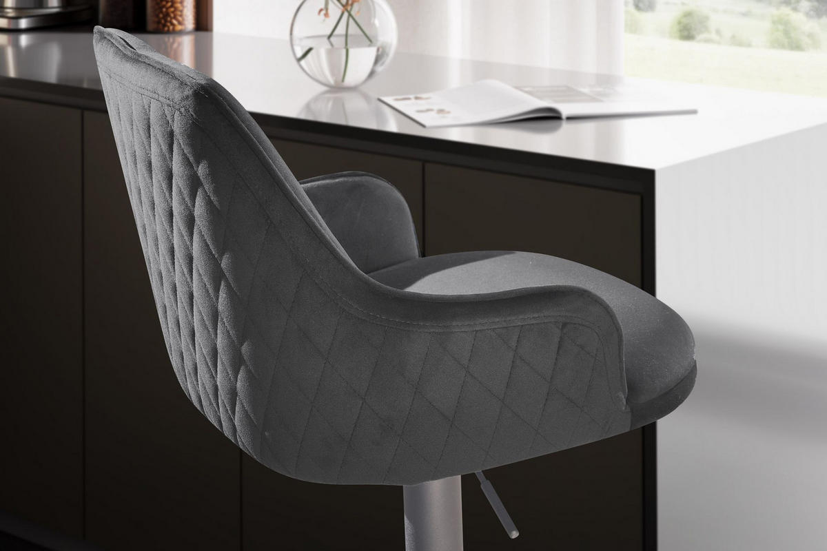 BARHOCKER Samt Lehne Höhenverstellbar Trompetenfuß Armlehne Gepolstert, Schwarz 45x45x106 cm - Schwarz, Textil/Metall (45/106/45cm) - KADIMA DESIGN