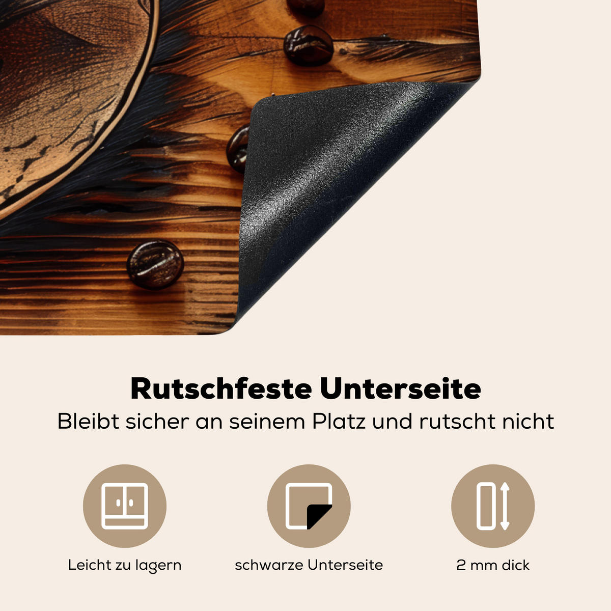 HERDABDECKPLATTE Kaffee - Vintage - Braun - Tasse - Holz Induktionsschutz 91.2x52 cm - Cappuccino, Kunststoff (91.2/52/0.2cm) - MuchoWow