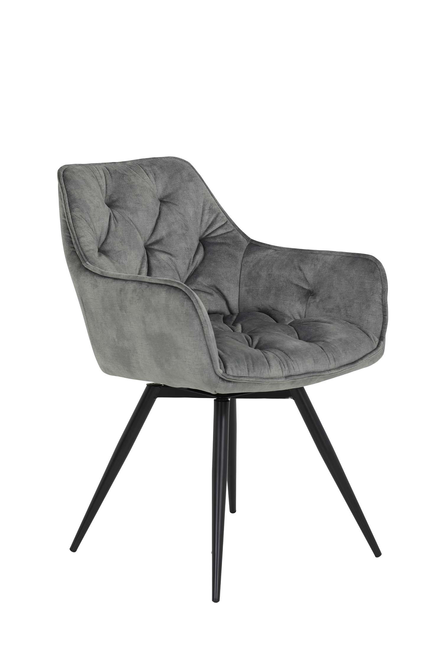 ARMLEHNSTUHL Florentina - Samtvelour Vintage Grau - Schwarz/Grau, Textil/Metall (56/82/63cm) - Hela Vertriebs GmbH