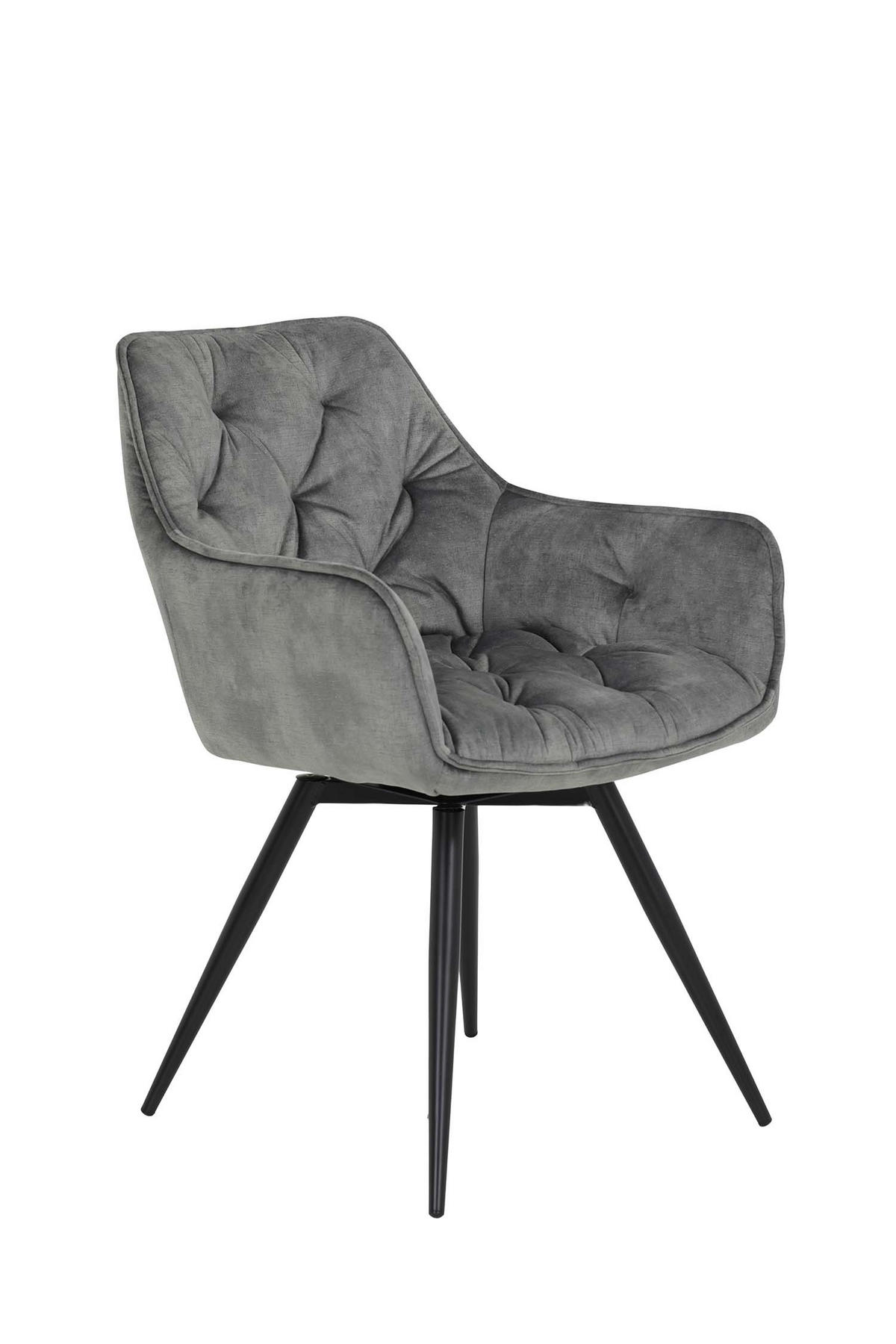 ARMLEHNSTUHL Florentina - Samtvelour Vintage Grau - Schwarz/Grau, Textil/Metall (56/82/63cm) - Hela Vertriebs GmbH