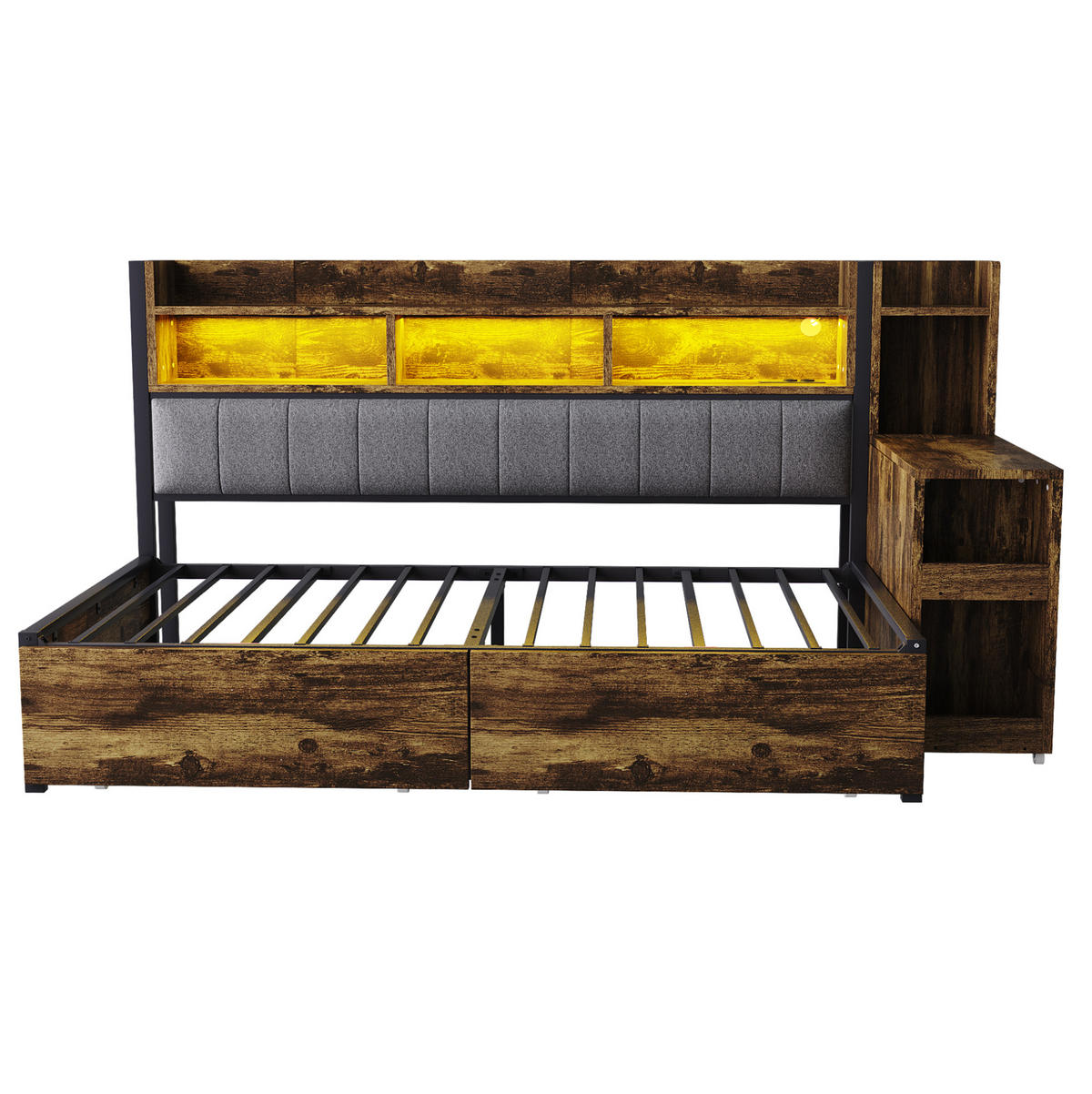 BETT 90/200 cm mit Schreibtisch und Stauraum, holzfarben - Naturfarben, Metall (90/200cm) - Flora Grace