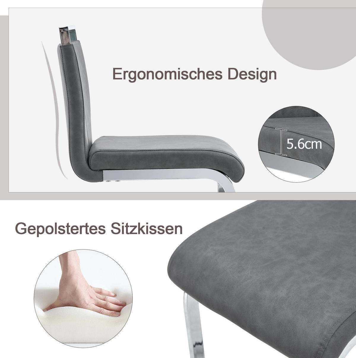 BARHOCKER 2er-Set 96,5 cm Dunkelgrau mit PU-Bezug - Dunkelgrau, Metall (46.5/96.5/38.9cm) - MIVRAY