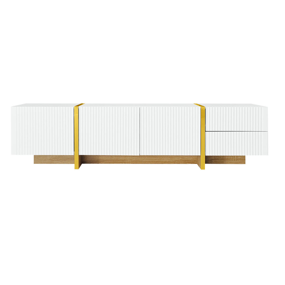 TV-LOWBOARD aus MDF und Spanplatte 190x35x45 cm Weiß-Gold mit Holzmaserung, 3 Türen und 2 Schubladen - Weiß, Holzwerkstoff (190/45/35cm) - IVMEU