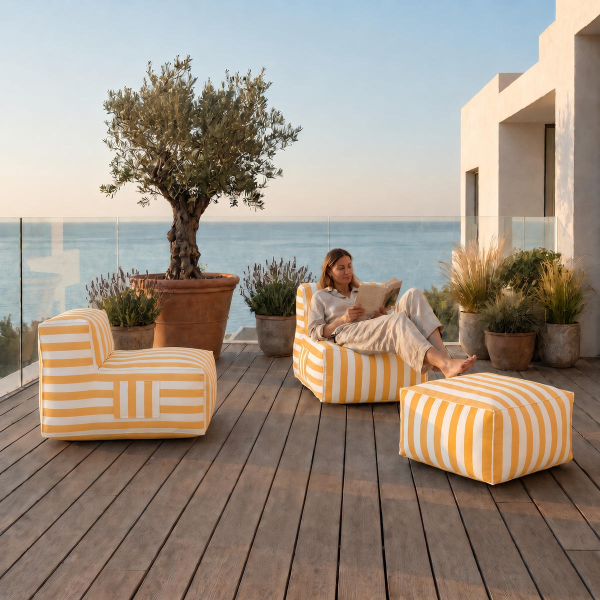 GARTENLOUNGE-SET SOFT SET 4 Gelb - Gelb, Textil - Muffo