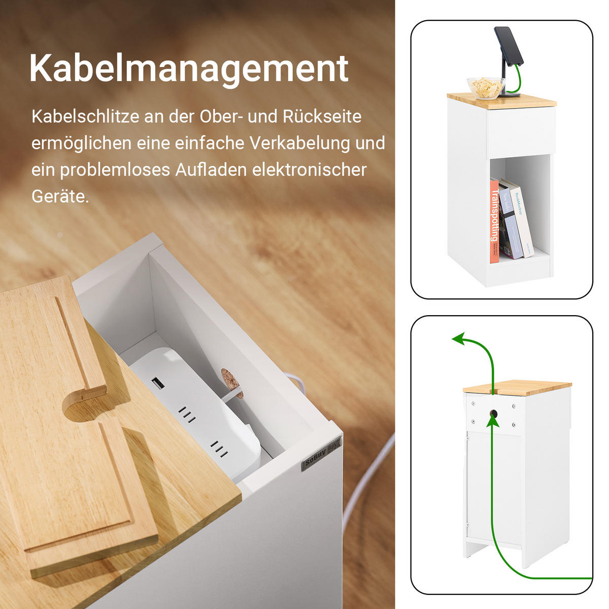 NACHTTISCH Weiß - Weiß/Naturfarben, Holz/Holzwerkstoff (25/60/40cm) - SoBuy