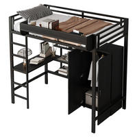ETAGENBETT 90/200 cm Schwarz mit Tisch und Kleiderschrank - Weiß, Metall (90/200cm) - Flora Grace