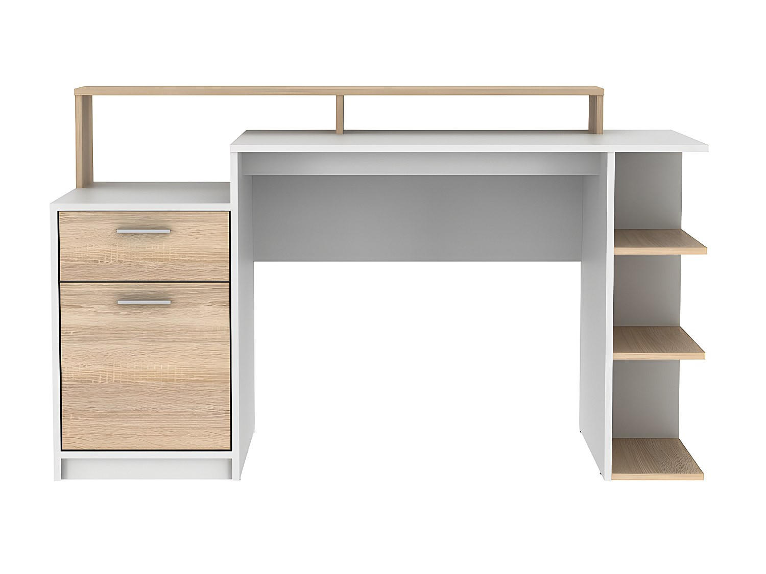SCHREIBTISCH - 138 cm x 60 cm - Holz, Platte - Naturfarben Hell, Weiß - ZACHARIE - Naturfarben/Weiß, Holz (60/138/82.5cm) - Vente-Unique