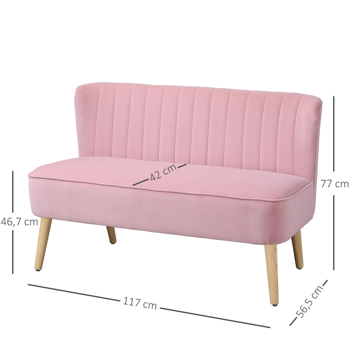 SOFA 2-Sitzer Couch Stoffsofa Sitzmöbel Polstersofa Loungesofa breit Rosa - Rosa/Naturfarben, Holz/Textil (56.5/77/117cm) - HOMCOM
