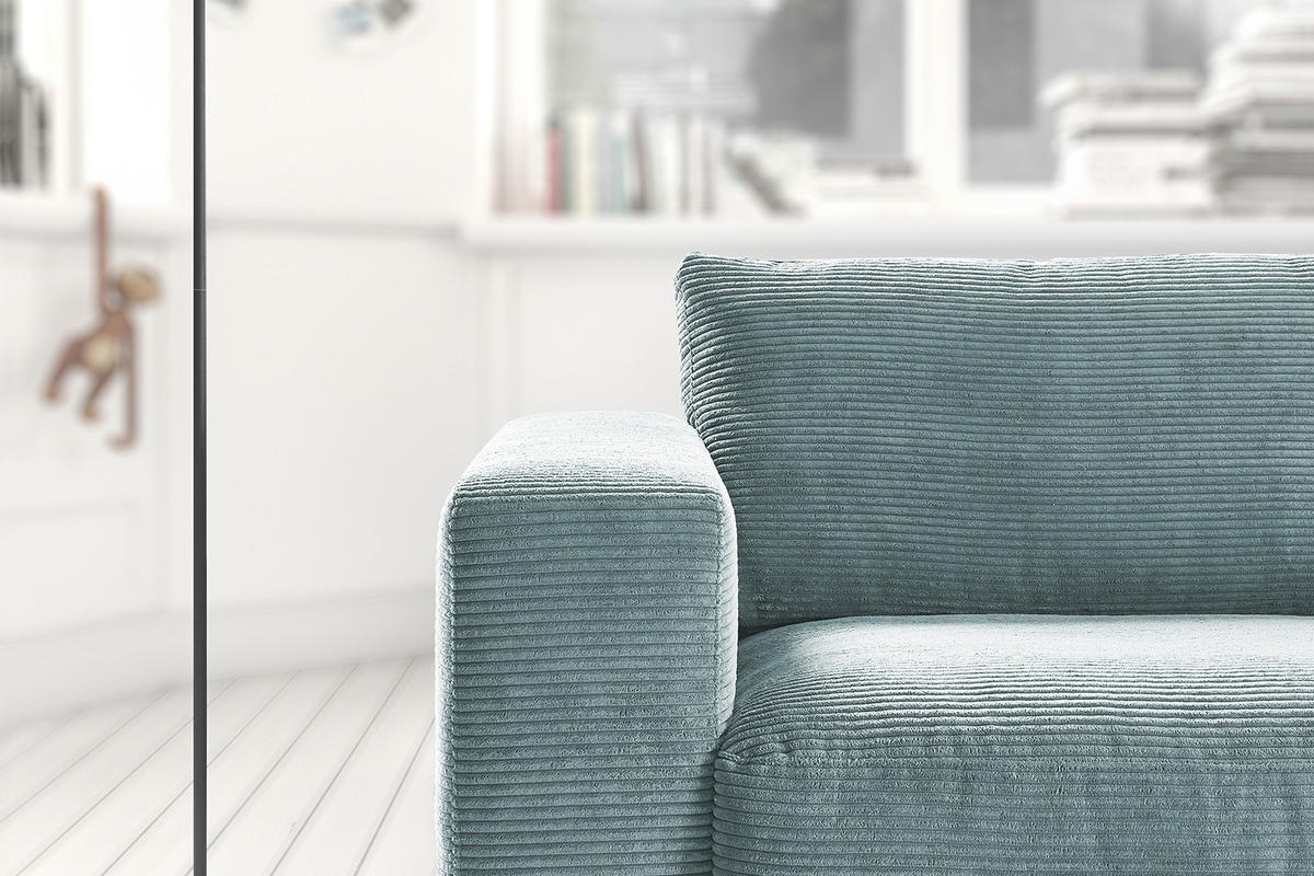SOFA 2-SITZER MADELINE Hellblau Cord - Schwarz/Hellblau, Kunststoff/Textil (230/85/127cm) - KAWOLA