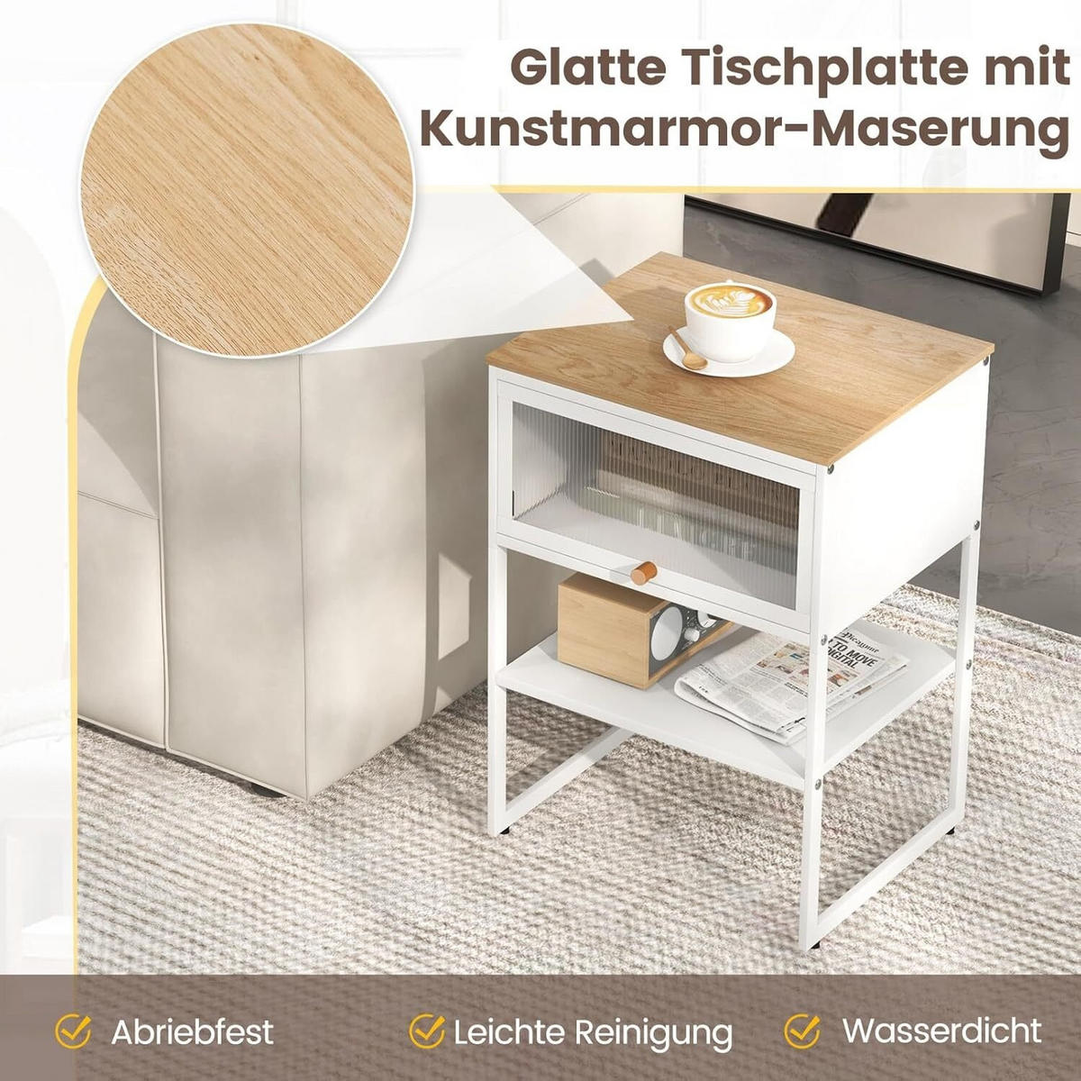 NACHTTISCH 56cm weiß - Weiß, Metall (32/56/40cm) - COSTWAY