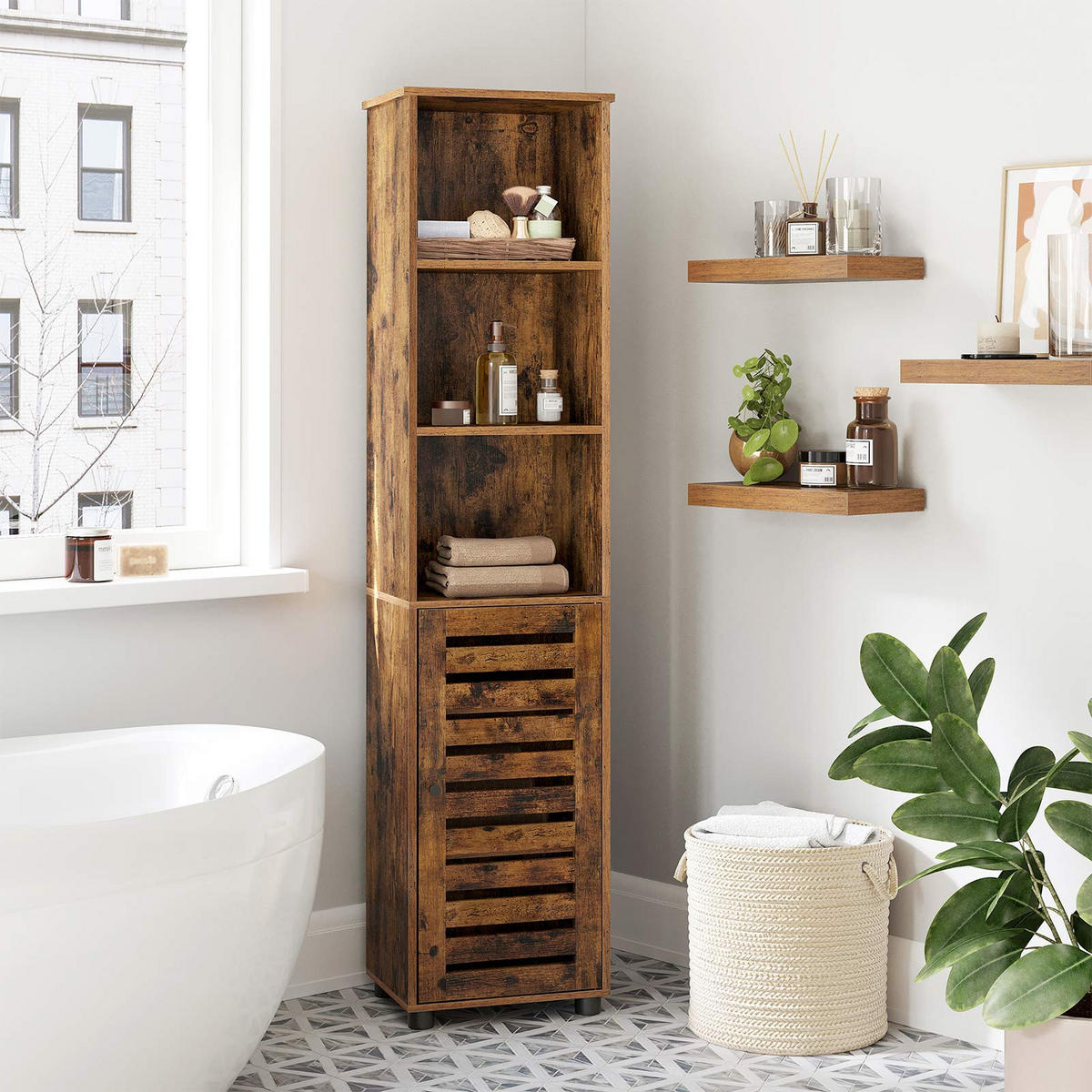 BADEZIMMERSCHRANK HOCHSCHRANK - Braun, Holzwerkstoff (30/167/40cm) - Hansiro