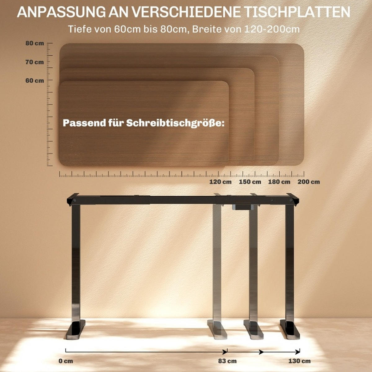 SCHREIBTISCHGESTELL höhenverstellbar Stahl Black - Schwarz, Metall (83/45/118cm) - Meubliv