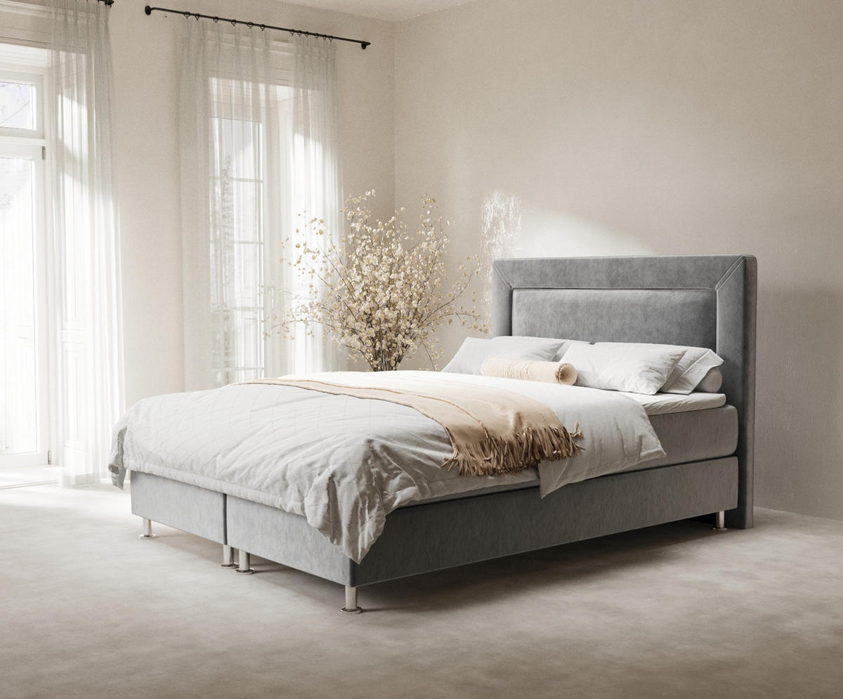 BOXSPRINGBETT Laguno Grau 180/200 cm mit Latex-Topper - Silberfarben/Grau, Holz/Holzwerkstoff (180/200cm) - Maison de Reve