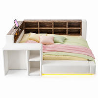 POLSTERBETT 90/200 mit LED, Steckdosen und Stauraum im Kopfteil in Beige - Beige, Holzwerkstoff/Textil (90/200cm) - EVRYAE