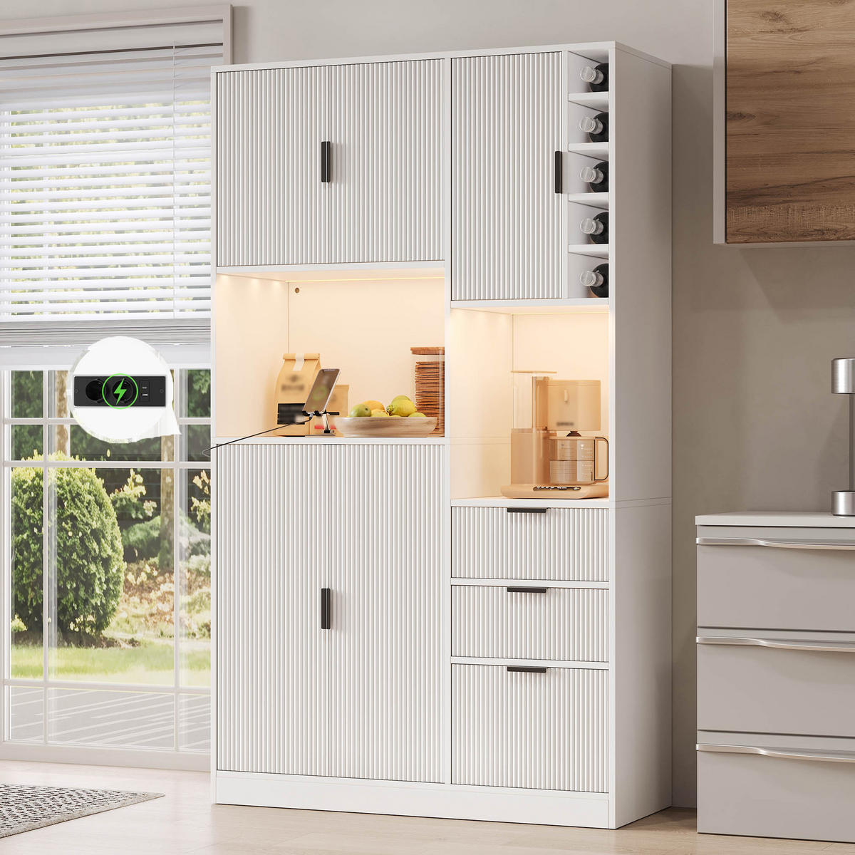 KÜCHENSCHRANK weiß aus MDF mit App-LED und integriertem Strommodul 105 × 40 × 180 cm - Weiß, Holzwerkstoff (105/180/40cm) - Luhomfu