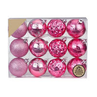 WEIHNACHTSORNAMENTE 12er-Set runde Ornamente hellrosa Mix 6 cm - Hellrosa, Kunststoff (6/6/6cm) - LAALU