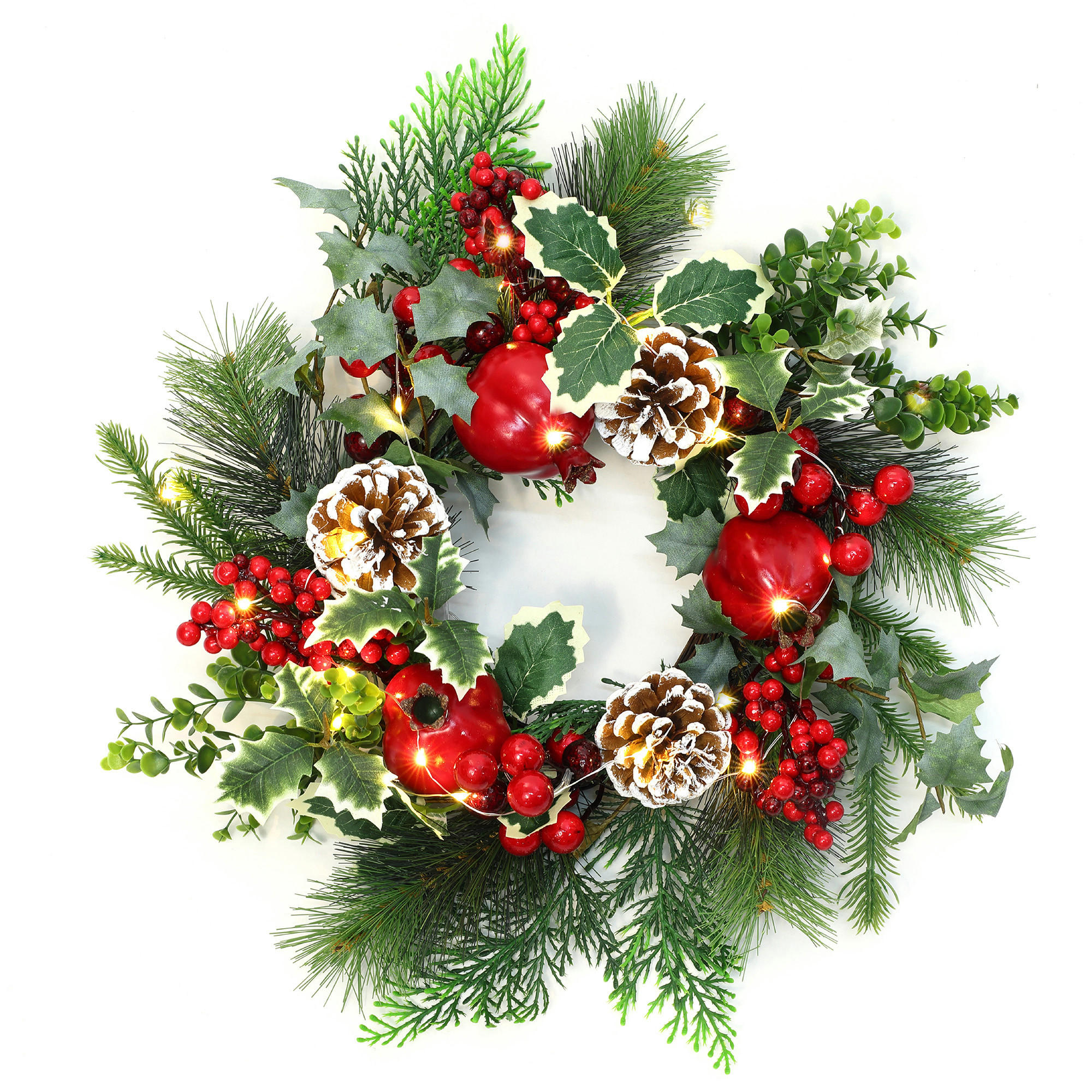 40CM Künstlicher Weihnachtskranz mit LED Beleuchtung & Timer - Grün, Kunststoff (44cm) - Hometopia