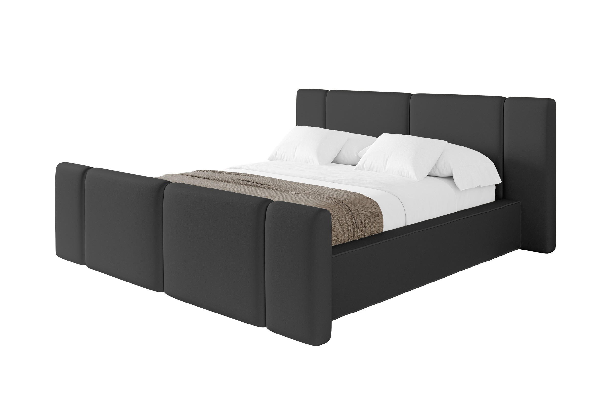 POLSTERBETT mit Bettkasten, Fußteil und Lattenrost, Bett mit Matratze H3/H4 - RIVO-Z 140x200 Schwarz - Schwarz Hochglanz, Holzwerkstoff/Textil (140/200cm) - ALTDECOR