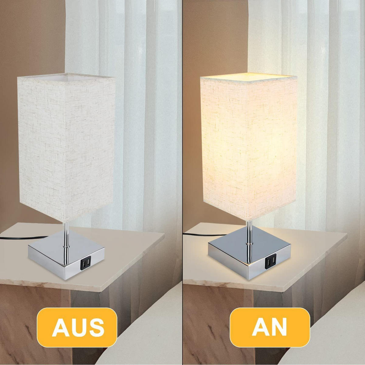 TISCHLAMPE Lila 13/13/37 cm - Silberfarben, Metall (13/13/37cm) - ZMH