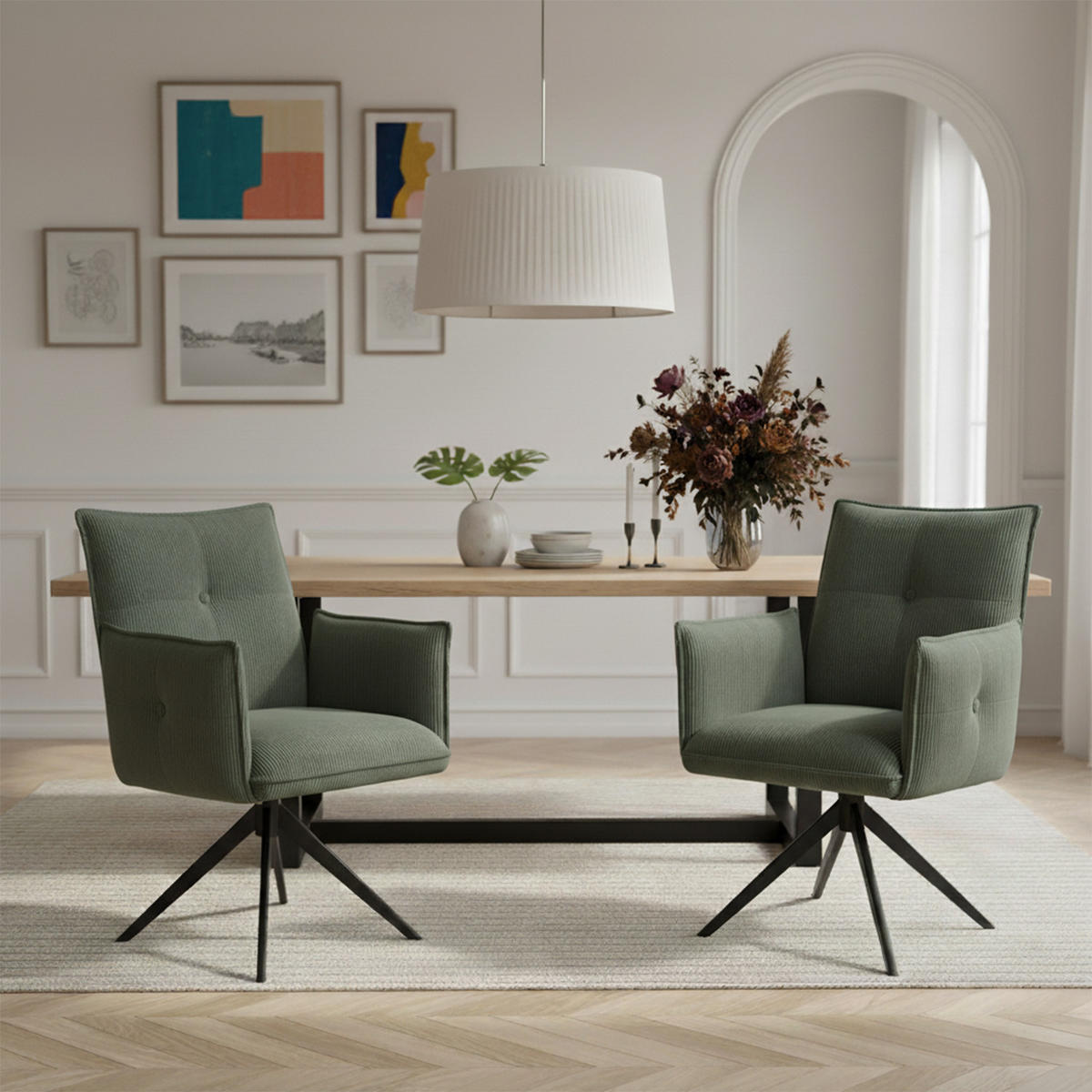 ARMLEHNSTUHL Mika-Nina - Schwarz/Grün, Textil/Metall (60/88/63cm) - DUBI Möbel
