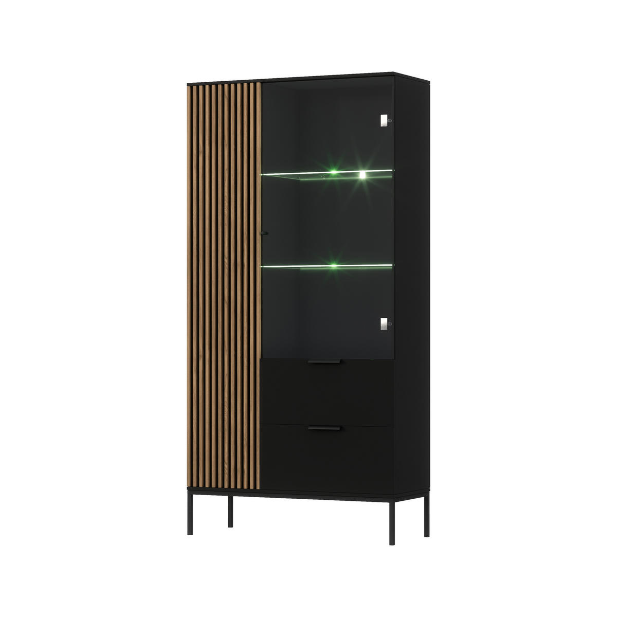 VITRINE - Meteor (Schwarz + Artisan) - Schwarz, Holzwerkstoff/Metall (100/200/60cm) - Möblo