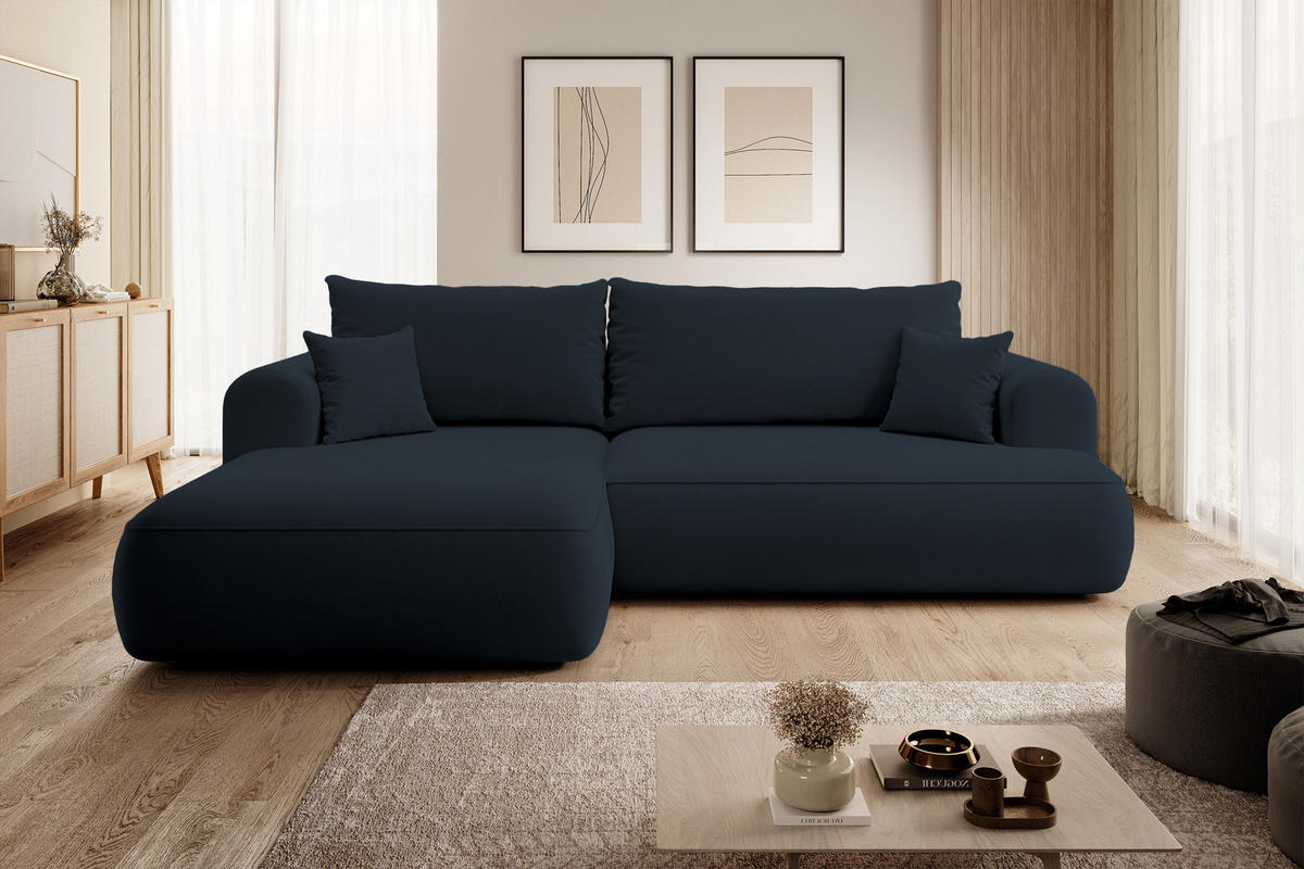 ECKSOFA Ovo Dunkelblau Velours - Schwarz/Dunkelblau, Kunststoff/Textil (260/165cm) - Selsey