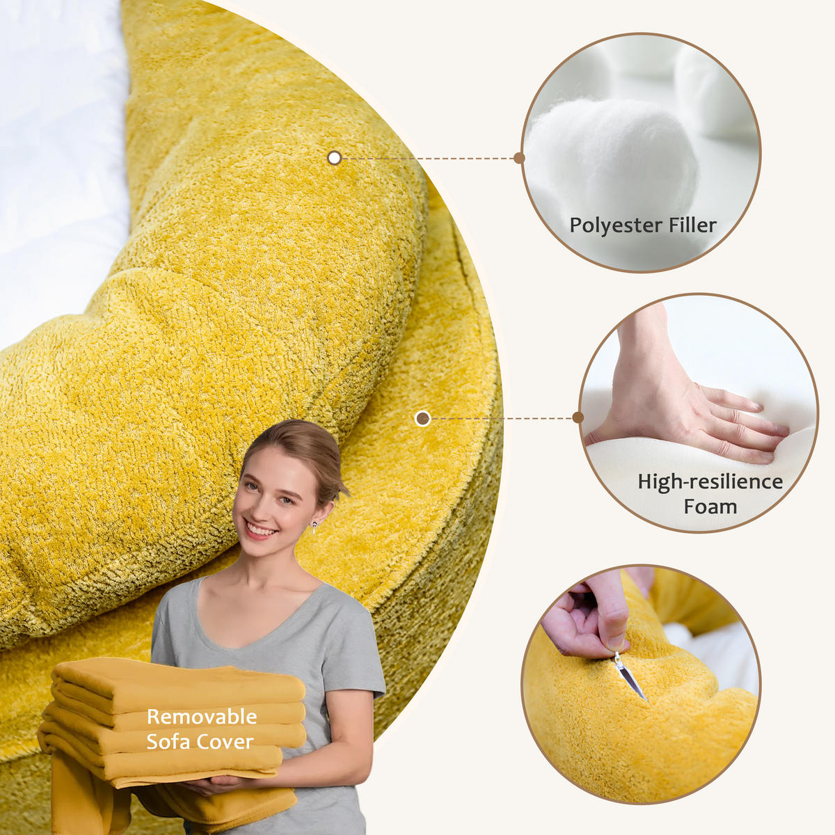 SITZSACK-SESSEL für Zwei komfortabel Gelb - Gelb, Textil (128/64/160cm) - Vercart