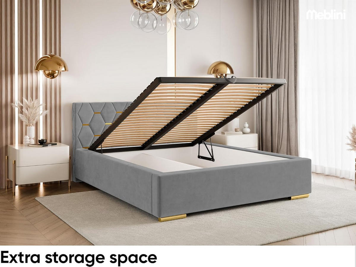 BETT VERSAL - Goldfarben/Grau, Holzwerkstoff (160/200cm) - Meblini