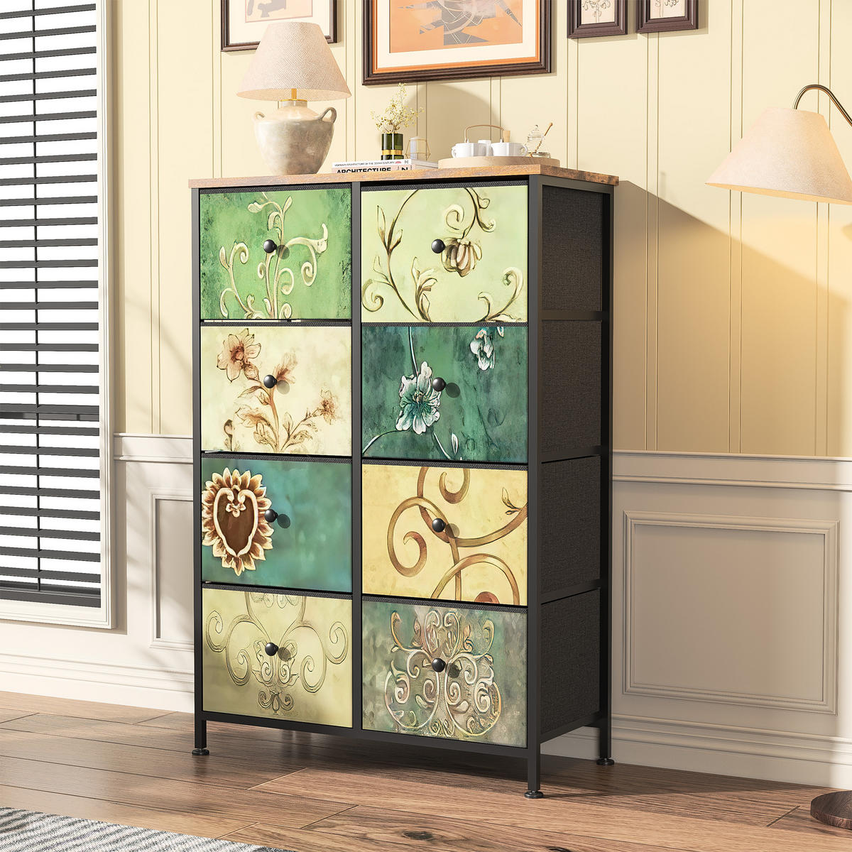 KOMMODE mit 8 Stoffschubladen, Sideboard für Küche, Büro, Flur - Multicolor, Holz (30/100/67.5cm)