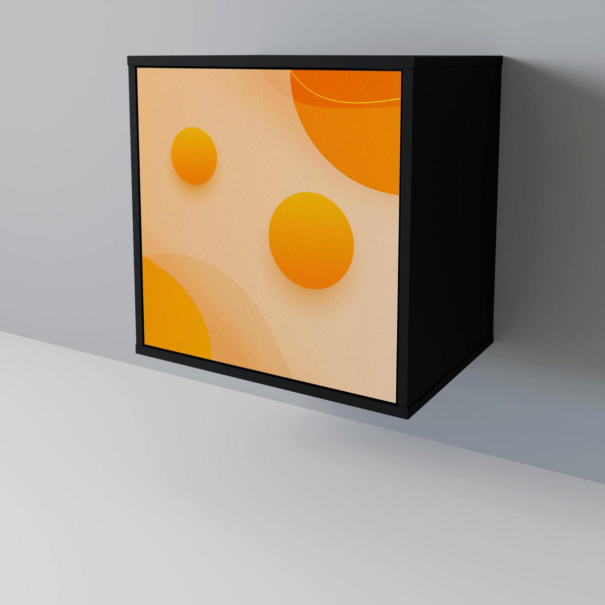SIDEBOARD ORANGE ARRANGEMENT, Schwarz, 57,5x42x67,5 cm, Schwarze Metall-Rahmenfüße - Multicolor/Schwarz, Holzwerkstoff/Metall (57.5/67.5/42cm) - SpaceRebels