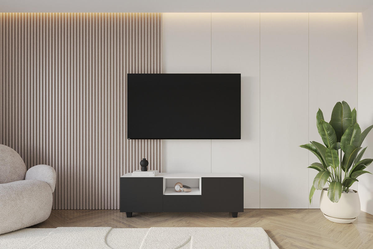 LOWBOARD ELIO-S 140x50x41 cm - Weiß / Schwarz - Schwarz/Weiß, Holzwerkstoff (140/50/41cm) - ALTDECOR