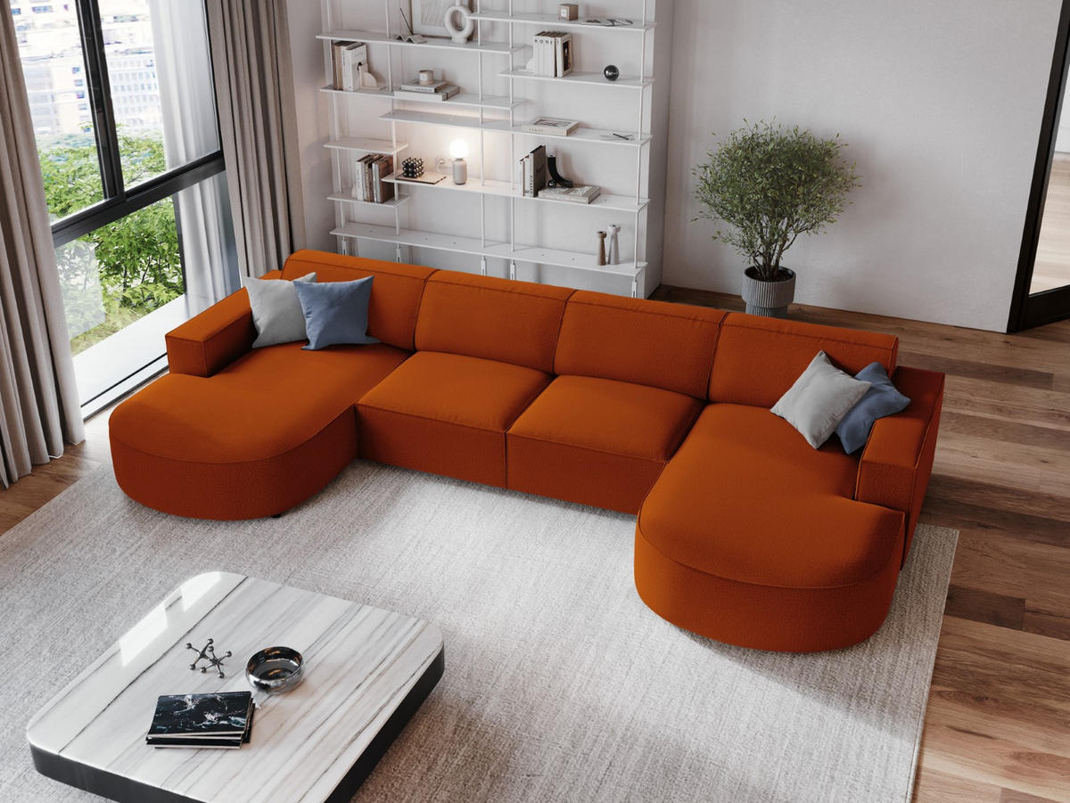 PANORAMASOFA Jodie aus strukturiertem Stoff terrakotta 6 Sitzplätze - Terra cotta, Textil (166/70/364cm) - Micadoni