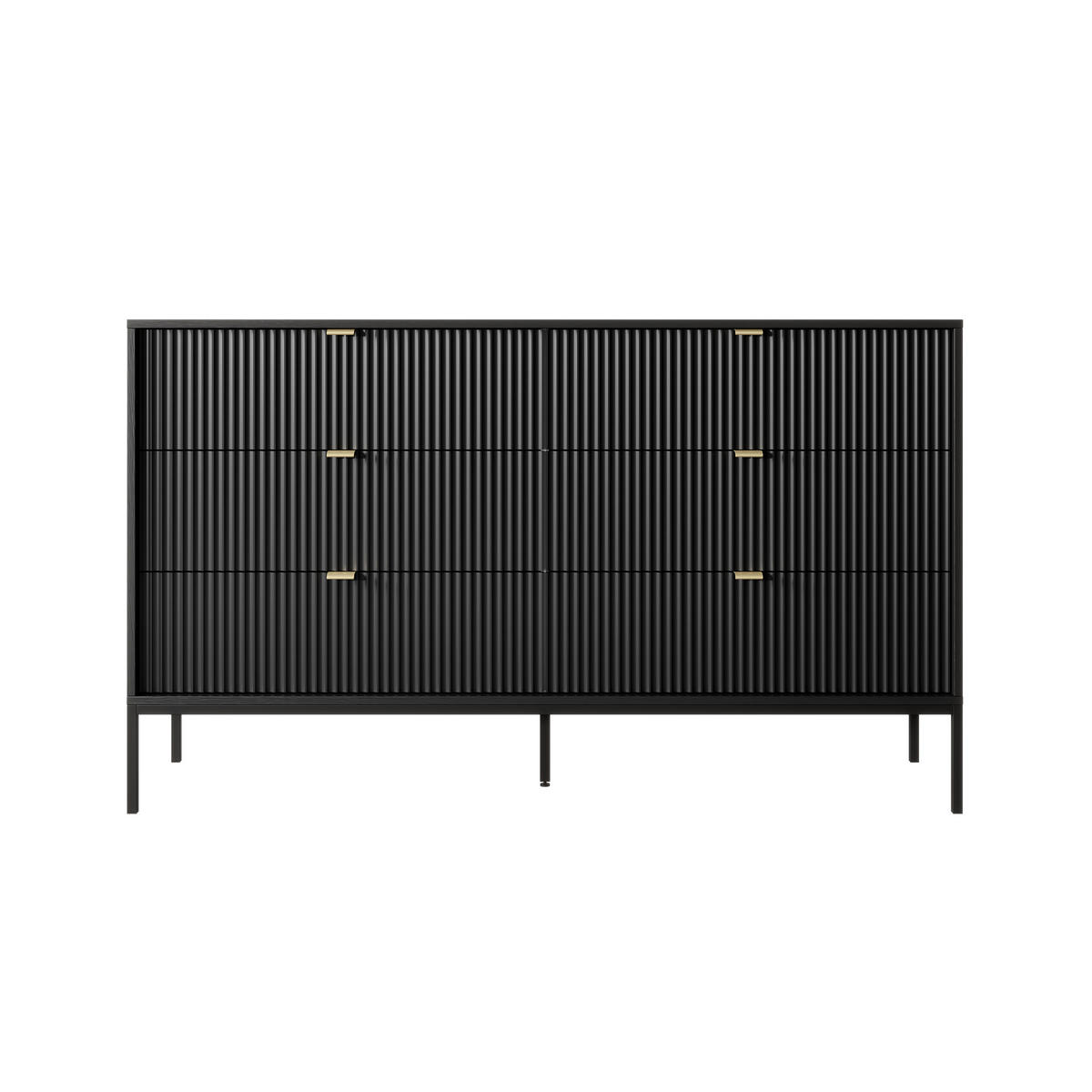 SIDEBOARD STELLARE 154/91/39 cm mit 6 Schubladen Schwarz - Schwarz, Holzwerkstoff (154/91/39cm) - MASSENO