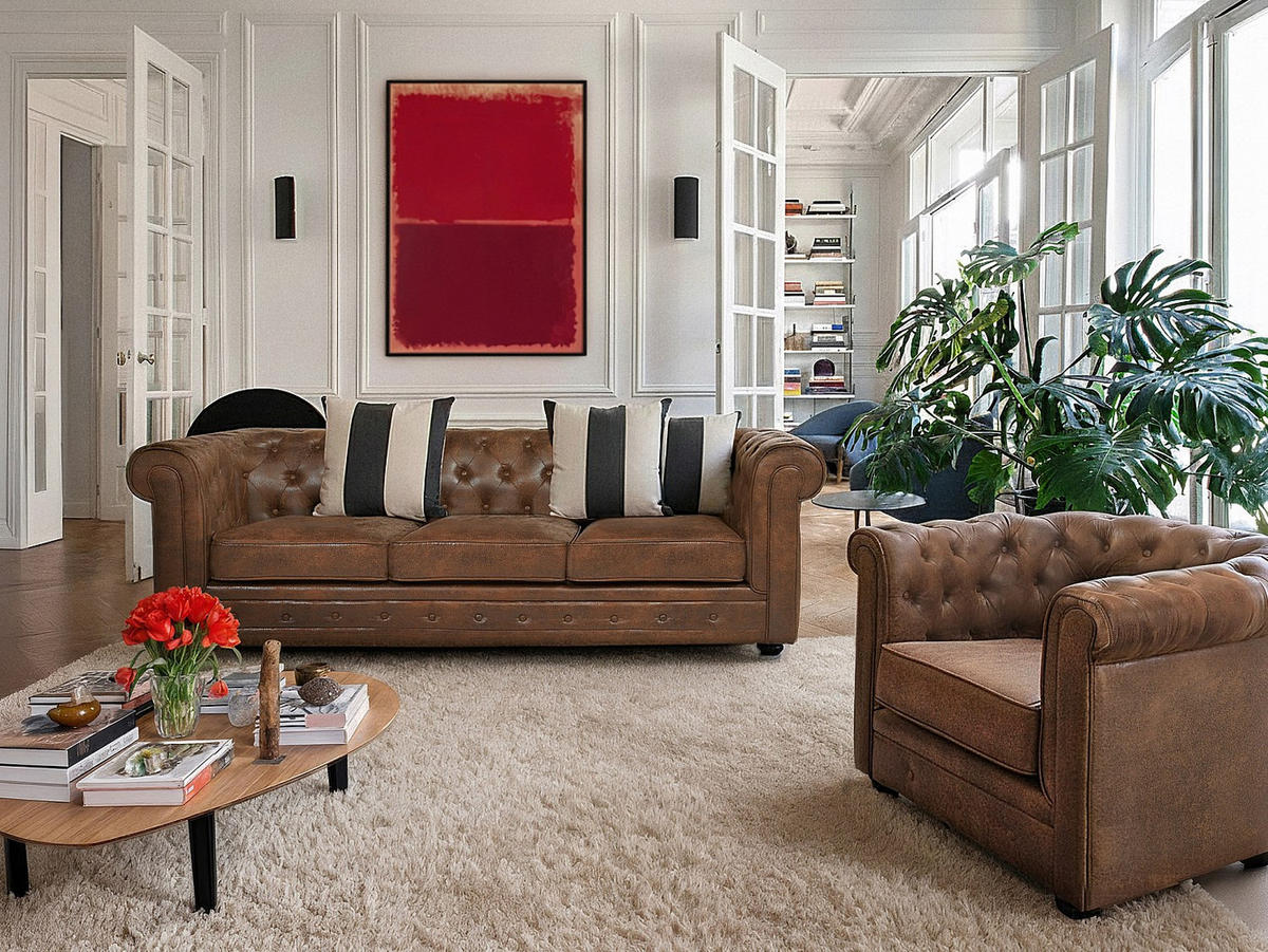 SESSEL 2er-Set - Microfaser - Vintage-Look - CHESTERFIELD - Braun, Textil (82/72/78cm) - Vente-Unique