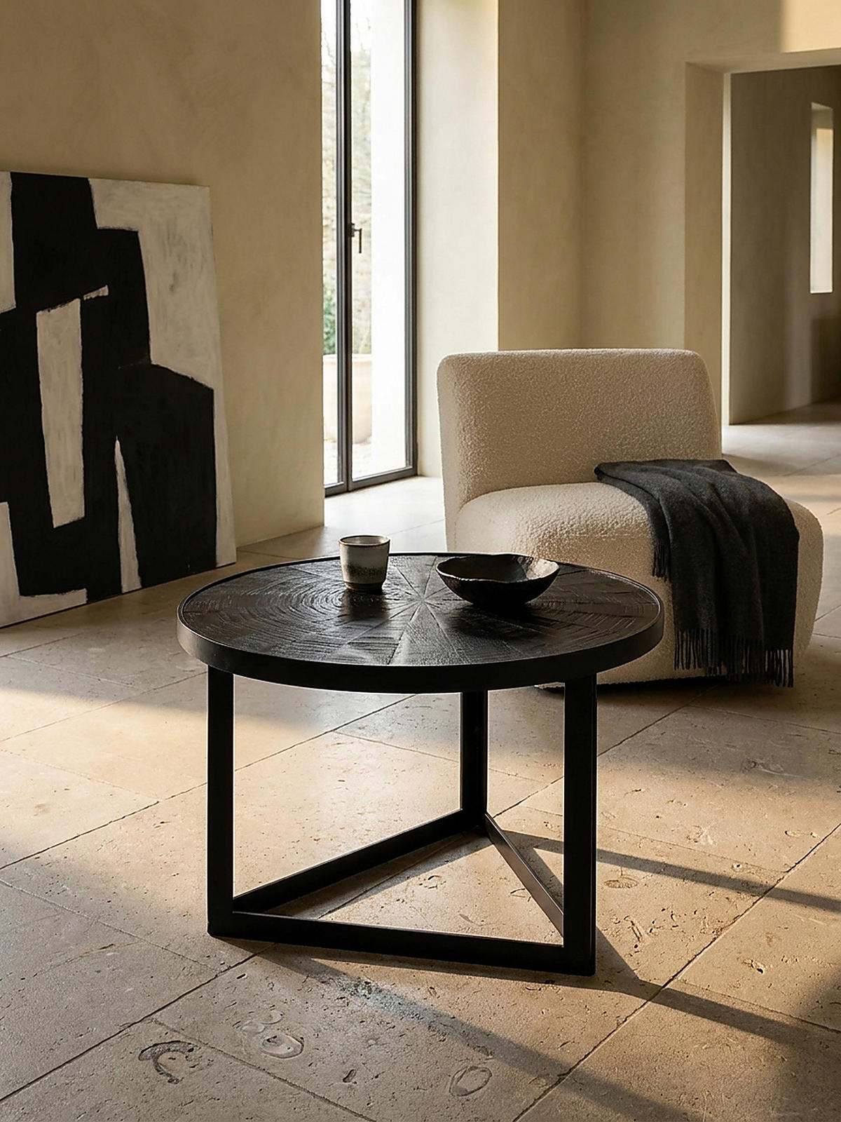 COUCHTISCH Schwarz Massivholz Mango Rund 58x58x40 cm Industrial Design - Schwarz, Holz/Metall (58/58/40cm) - KADIMA DESIGN