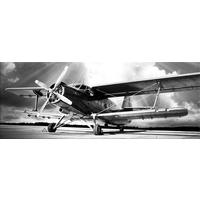 GLASBILD 80x30 cm Vintage Flugzeug schwarz weiß - Anthrazit, Glas (80/30cm) - artissimo