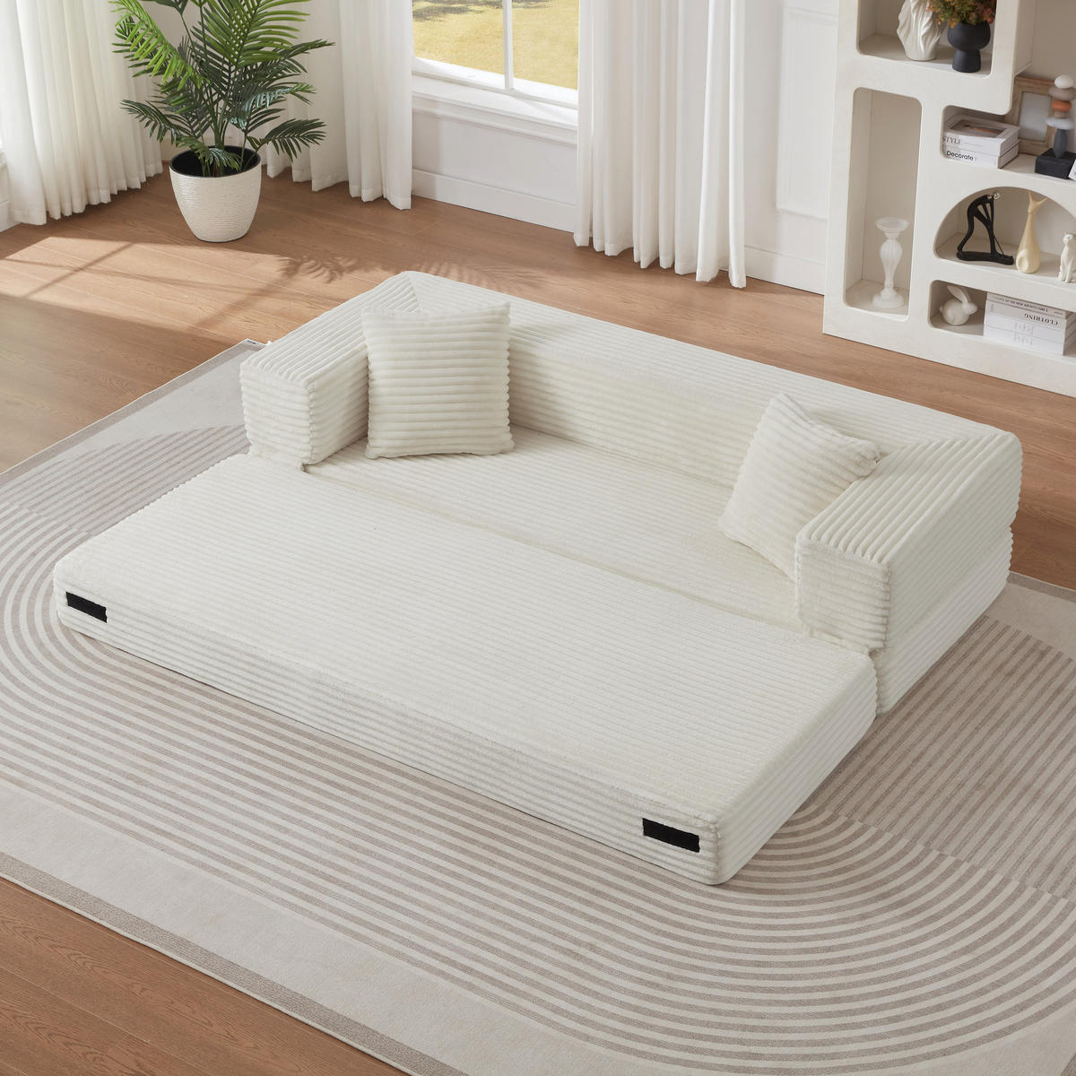 SCHLAFSOFA aus Cord in Weiß 2-lagiges Design & zum Doppelbett ausklappbar - Weiß, Textil (76/60/200cm) - Urban Meuble