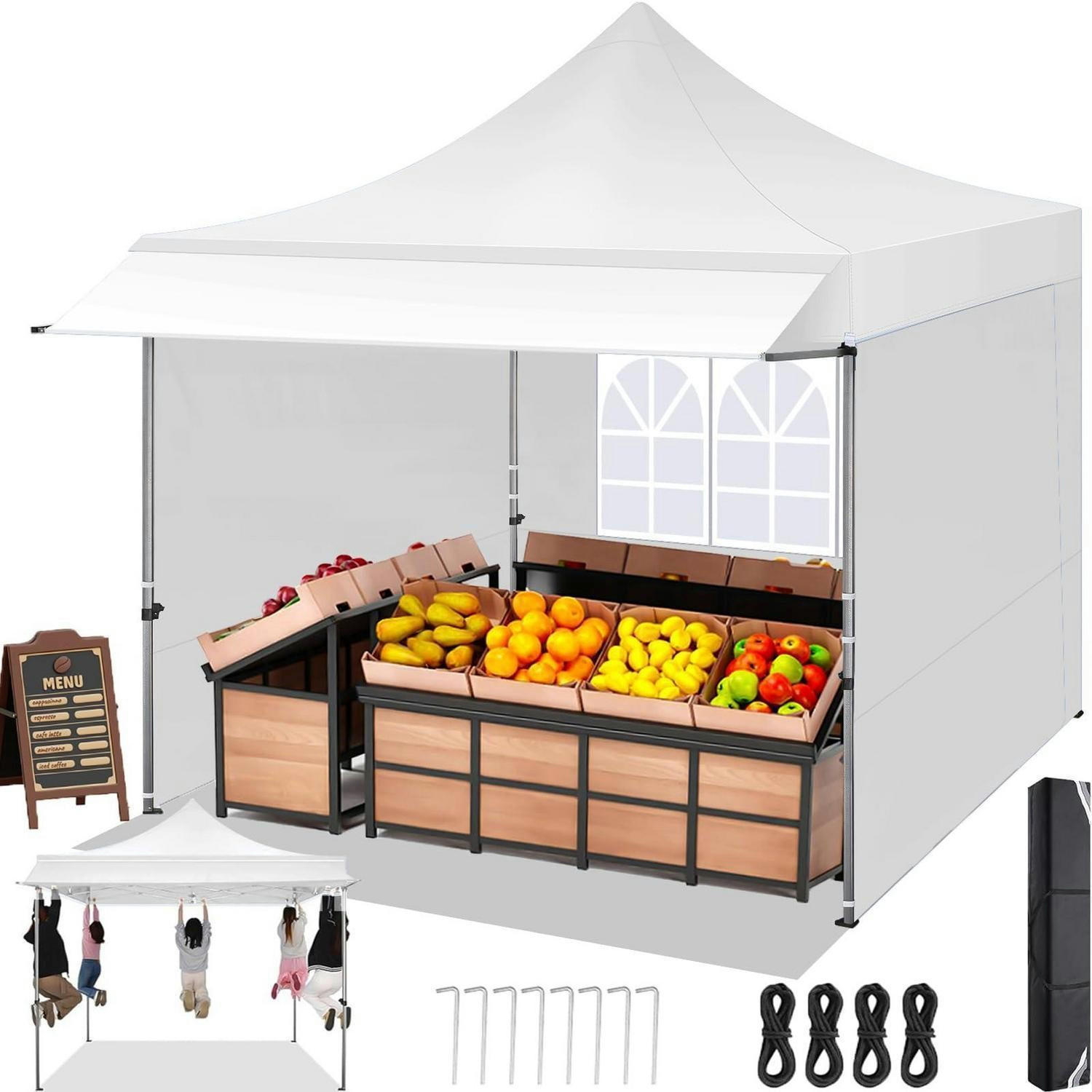 FALTPAVILLON 3x3m mit Markise und Seitenwänden, wasserdicht, weiß - Weiß, Metall (300/330/300cm)
