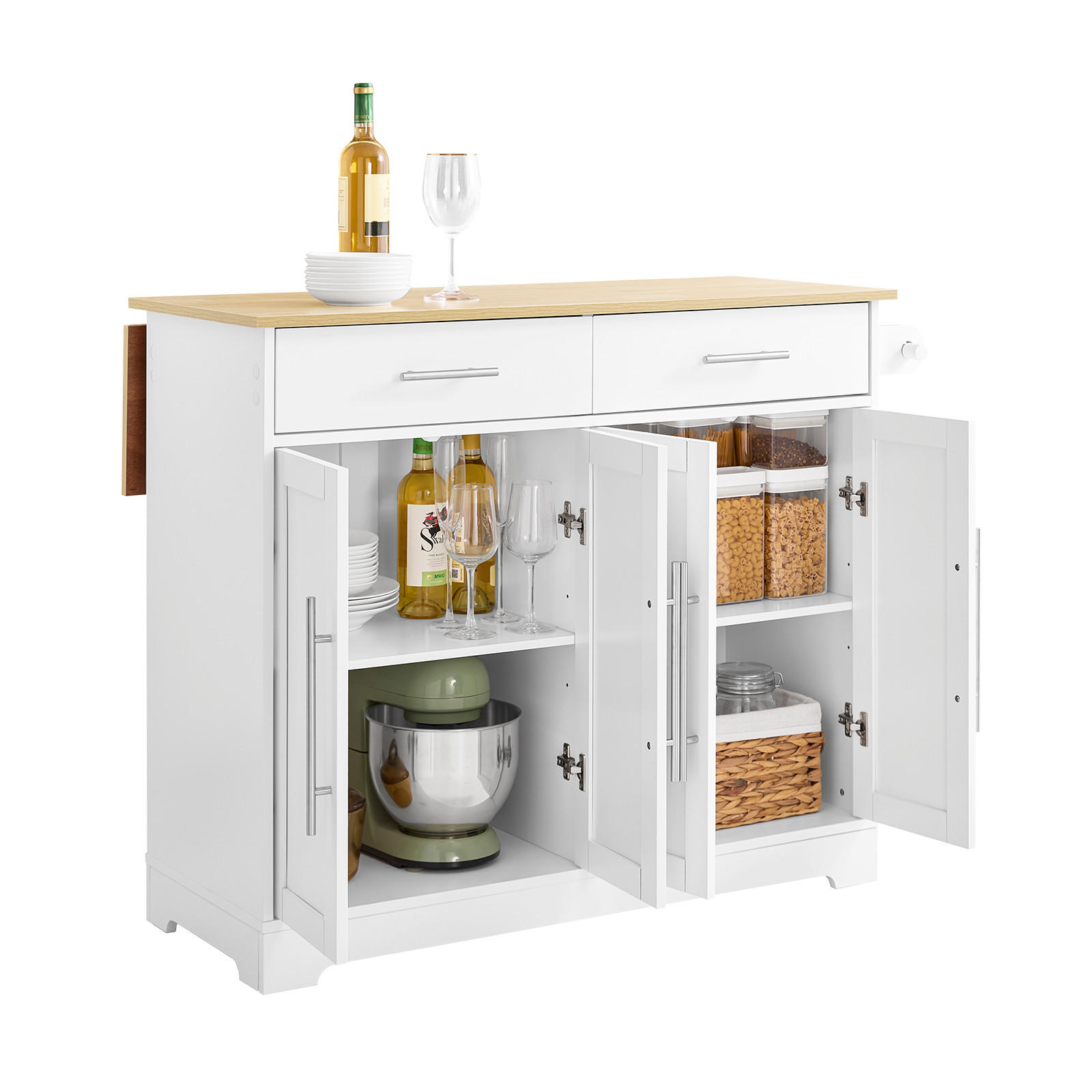 KÜCHENINSEL mit Rollen Weiß-Natur - Weiß, Holzwerkstoff (113/91/69cm) - SoBuy