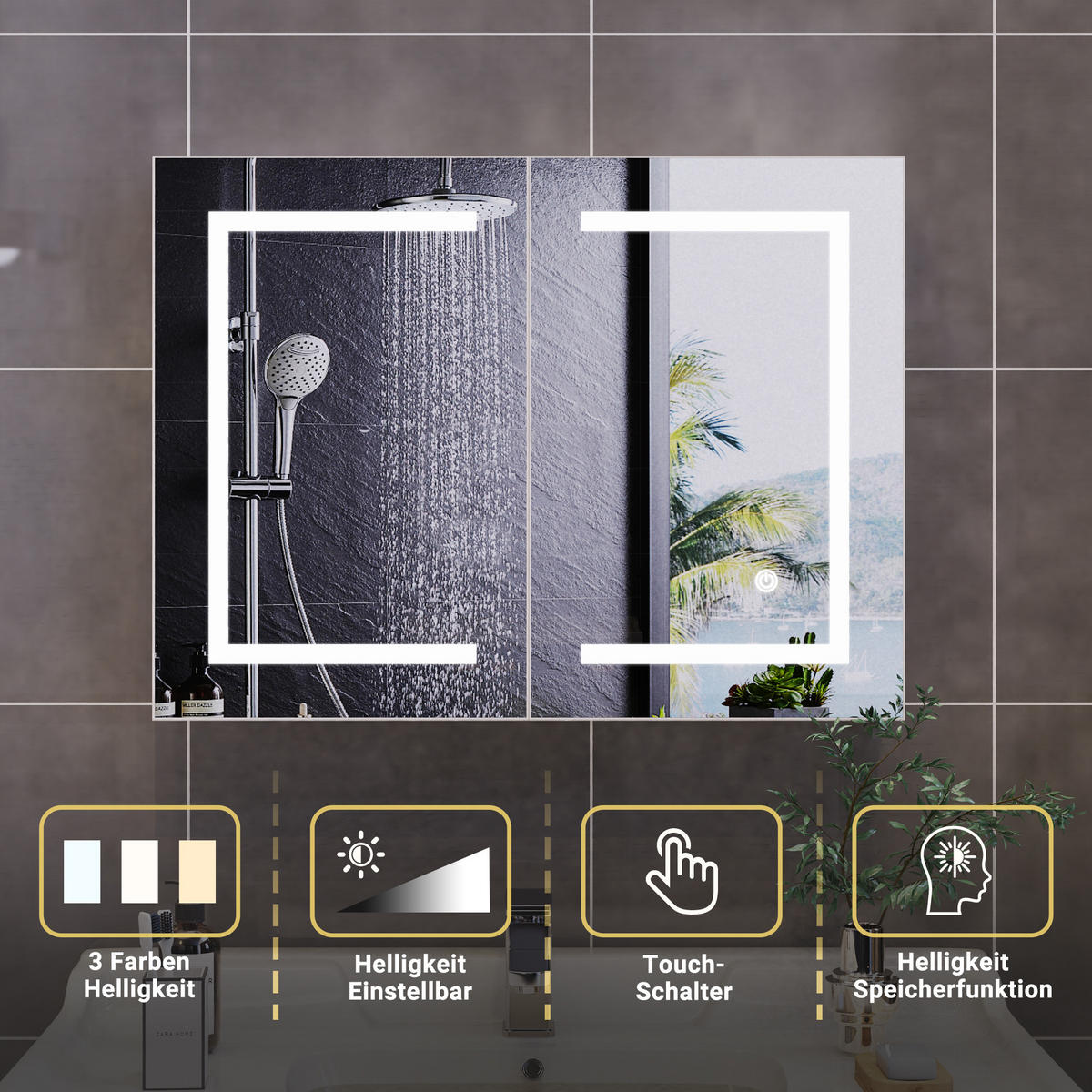 SPIEGELSCHRANK 80cm mit LED, Doppeltür, Weiß - Weiß, Holz (13.5/60/80cm)