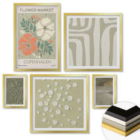 WANDBILDER 5er Set - 50x50 cm & 20x30 cm & 40x60 cm Goldrahmen - Abstrakte Boho-Muster - Goldfarben, Kunststoff (40/60cm) - ArtPrintCave