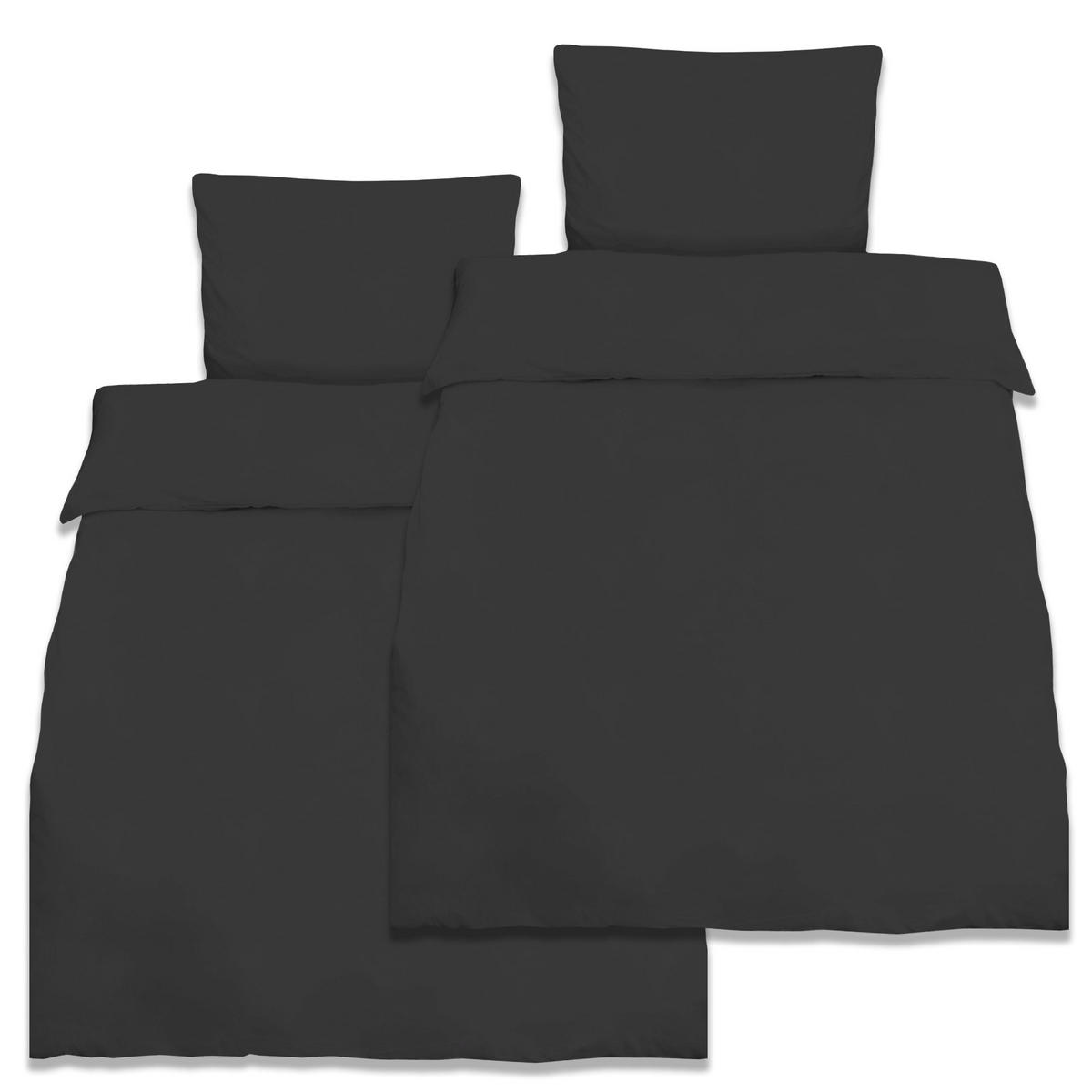 BETTWÄSCHE Julie 135/200 cm + Kissenbezug 80/80 cm Schwarz Renforcé 2er Set - Schwarz, Textil (135/200cm)