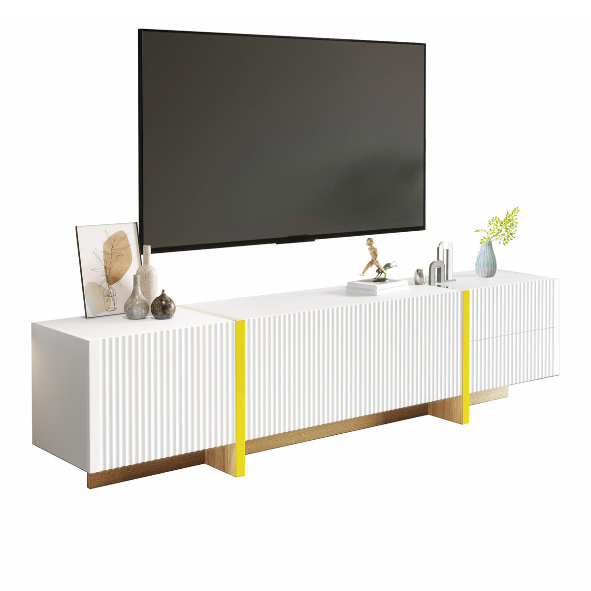 LOWBOARD 190/35/45 cm in Weiß/Gold aus MDF und Spanplatte mit 3 Türen und 2 Schubladen - Weiß, Holzwerkstoff (35/45/190cm) - OKMYHOME