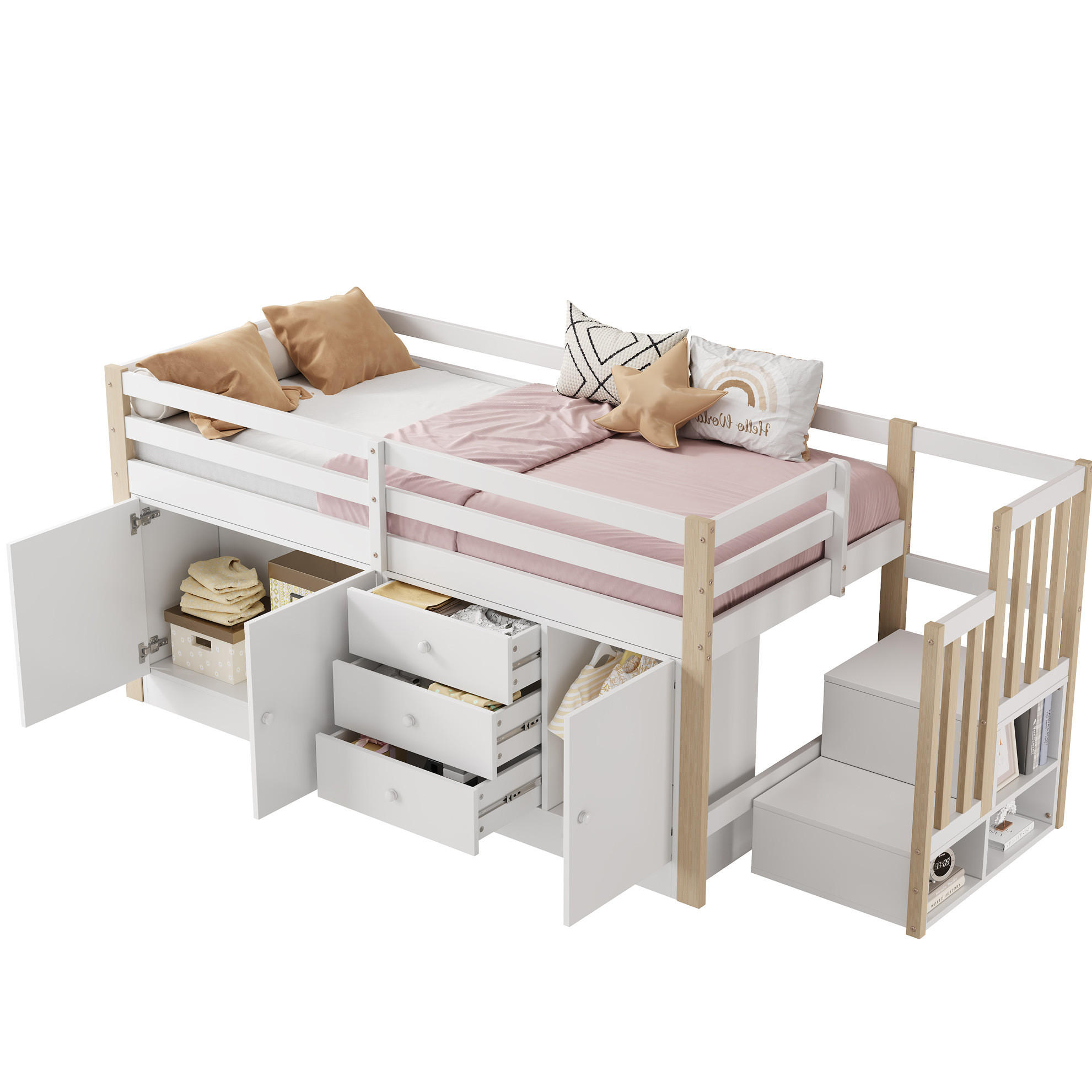HOCHBETT 90/200 cm in Weiß mit Treppe und Stauraum - Weiß, Holzwerkstoff (90/200cm) - Flora Grace