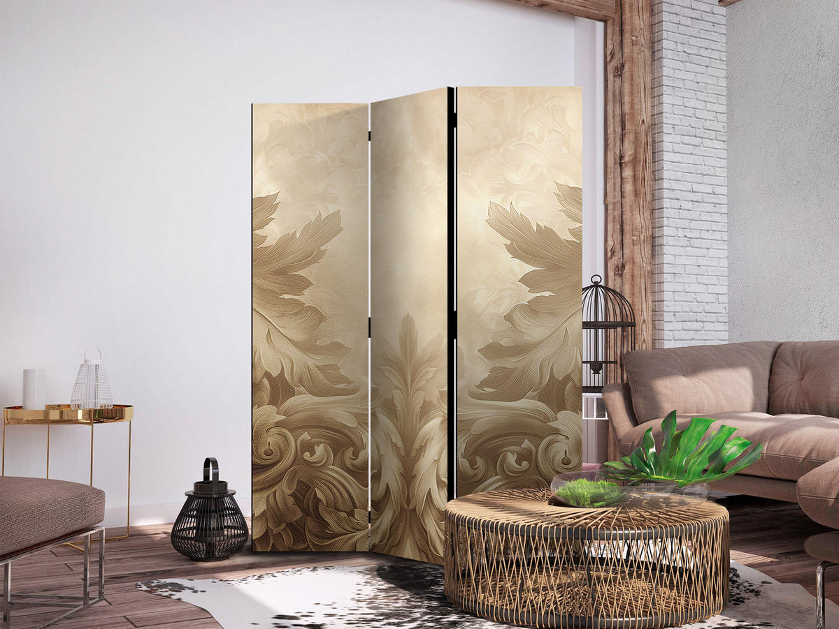 PARAVENT Beidseitig Bedruckter 3-tlg 135x172 cm Barocke Ornamente - Beige, Holz/Textil (135/172/3cm) - Muralo
