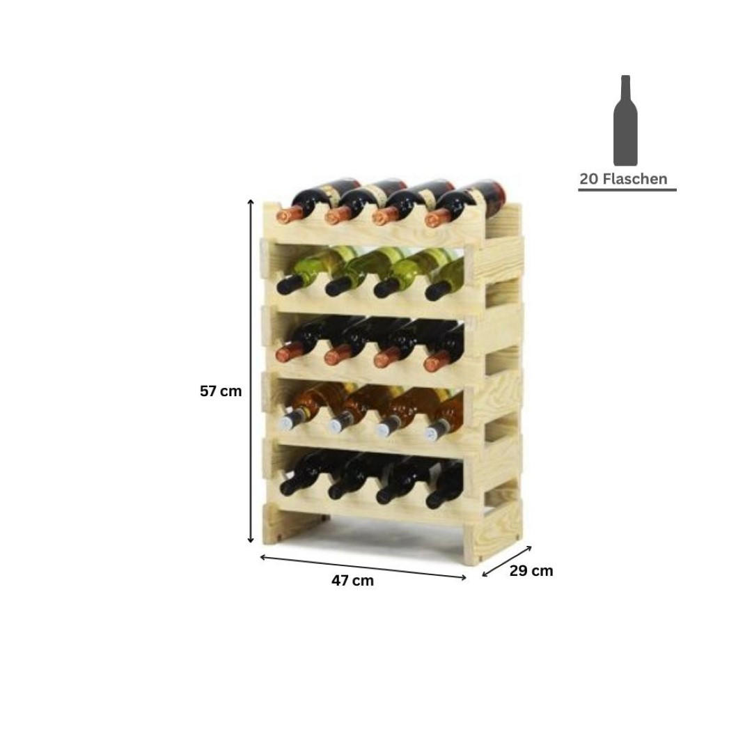 WEINREGAL Vinoteca Flex 57x47x29 cm 20 Flaschen Massives Kiefernholz Braun Geölt - Braun, Holz (47/57/29cm) - PROREGAL